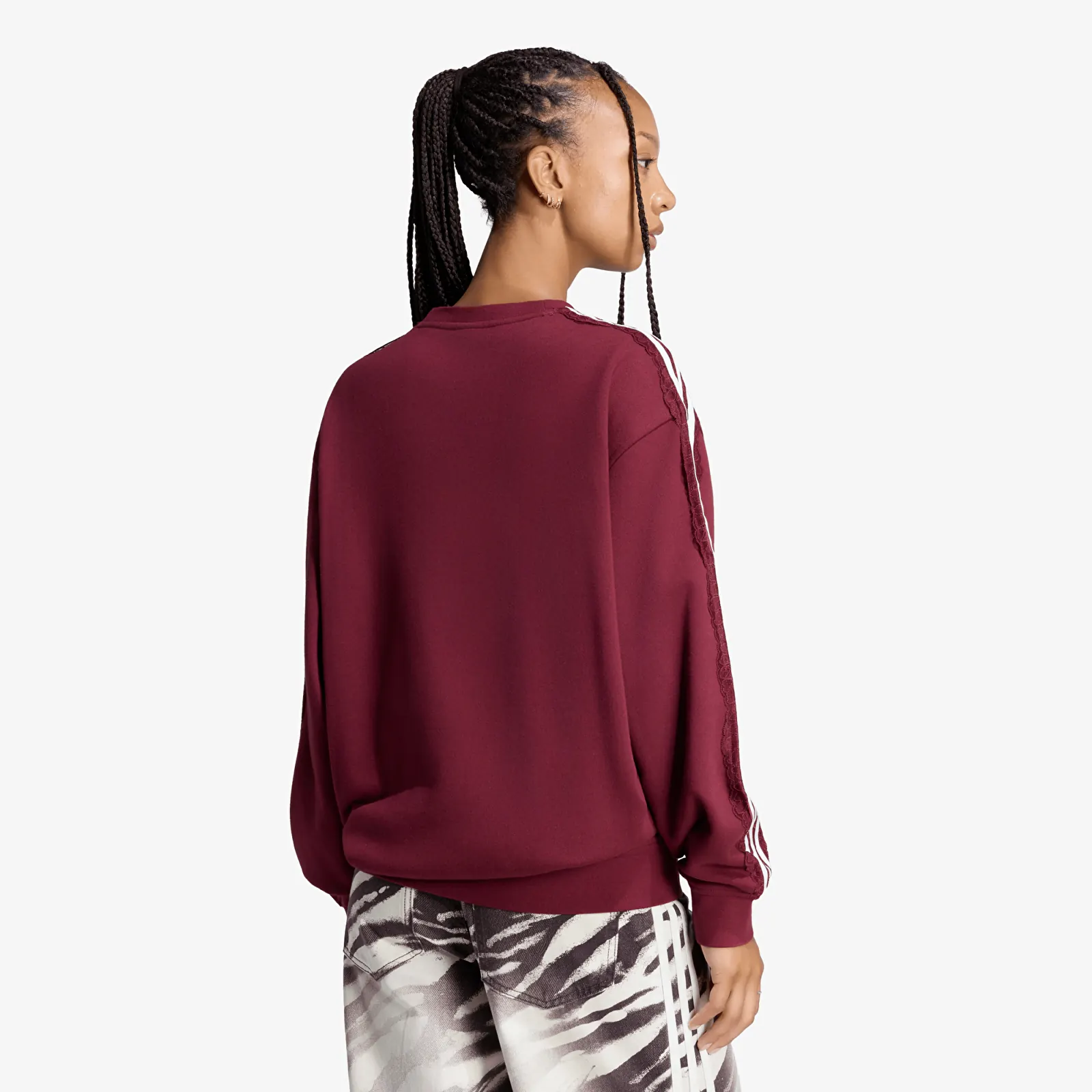 Hoodies voor dames adidas Lace 3 Stripes Crew Shadow Red