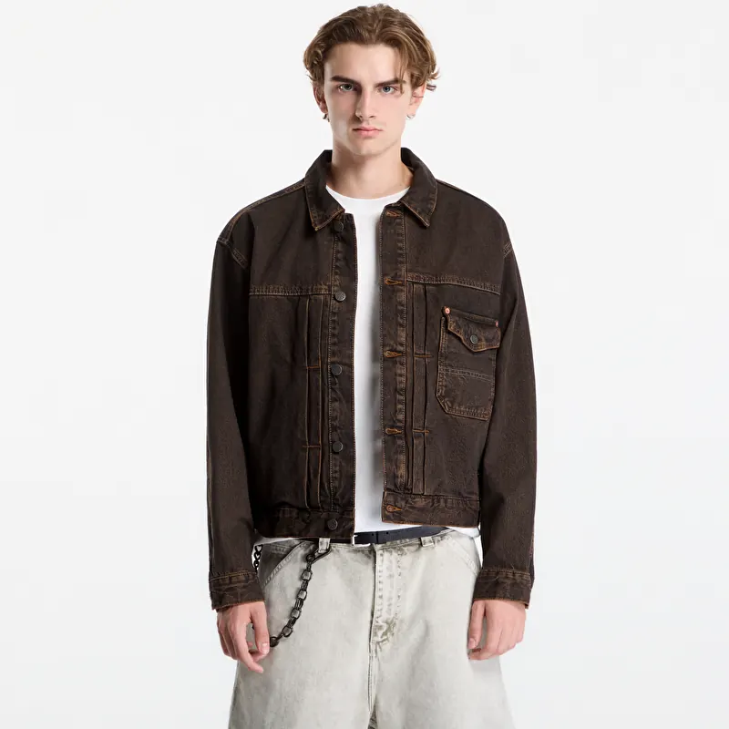 Bunda Vans Check 5 Denim Trucker Jacket Black/ Vintage Cocoa
