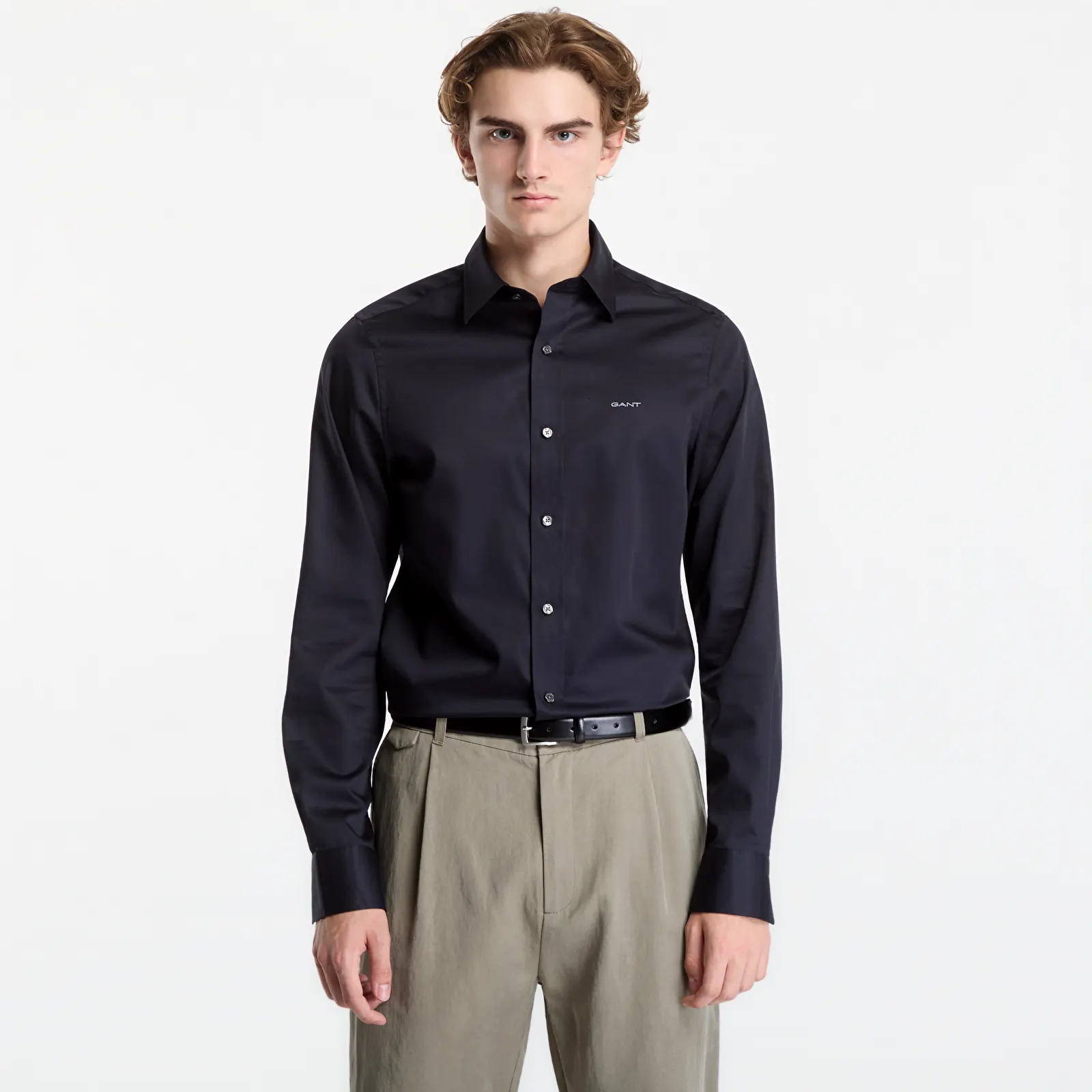 Overhemden Gant Slim Sateen Shirt Black