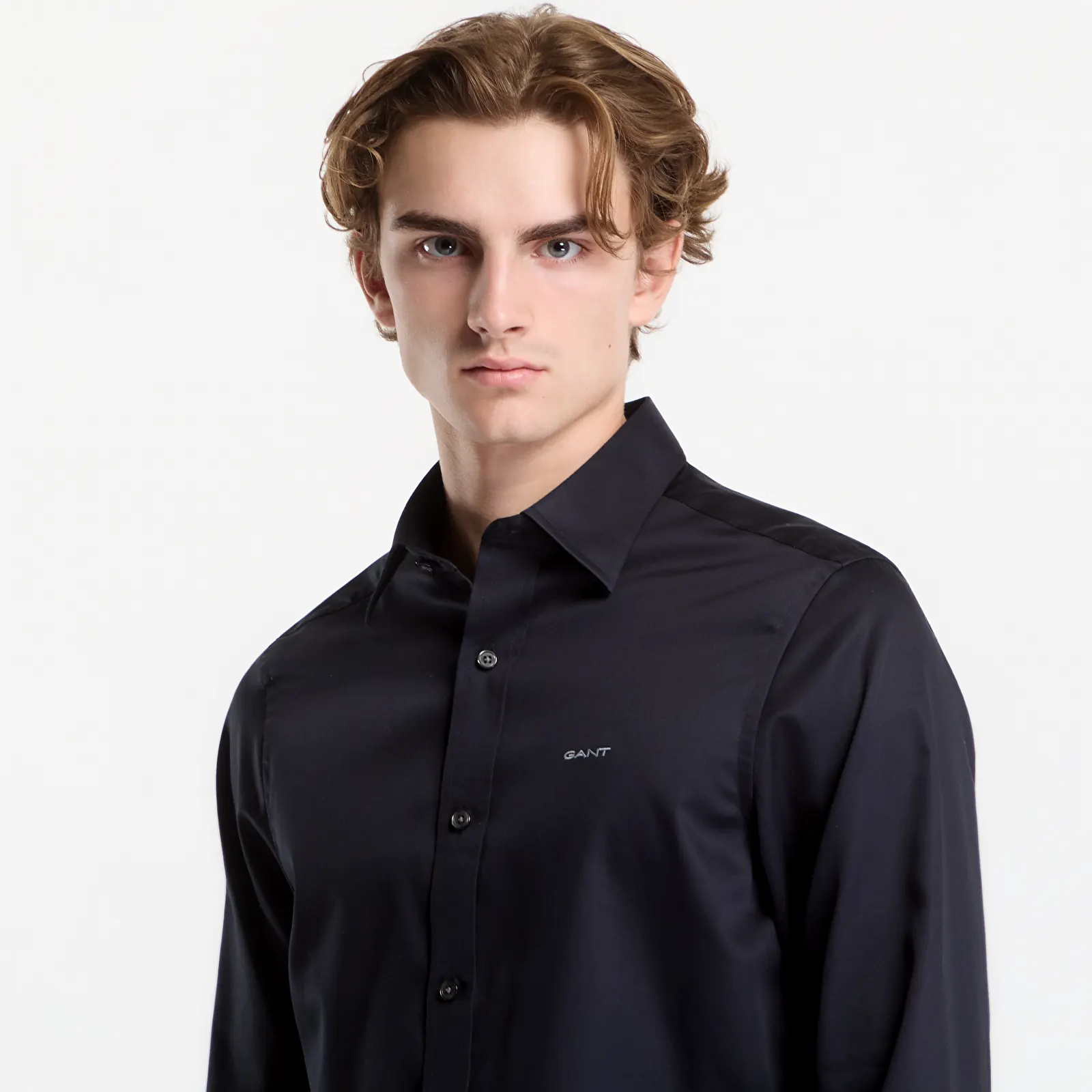 Overhemden Gant Slim Sateen Shirt Black