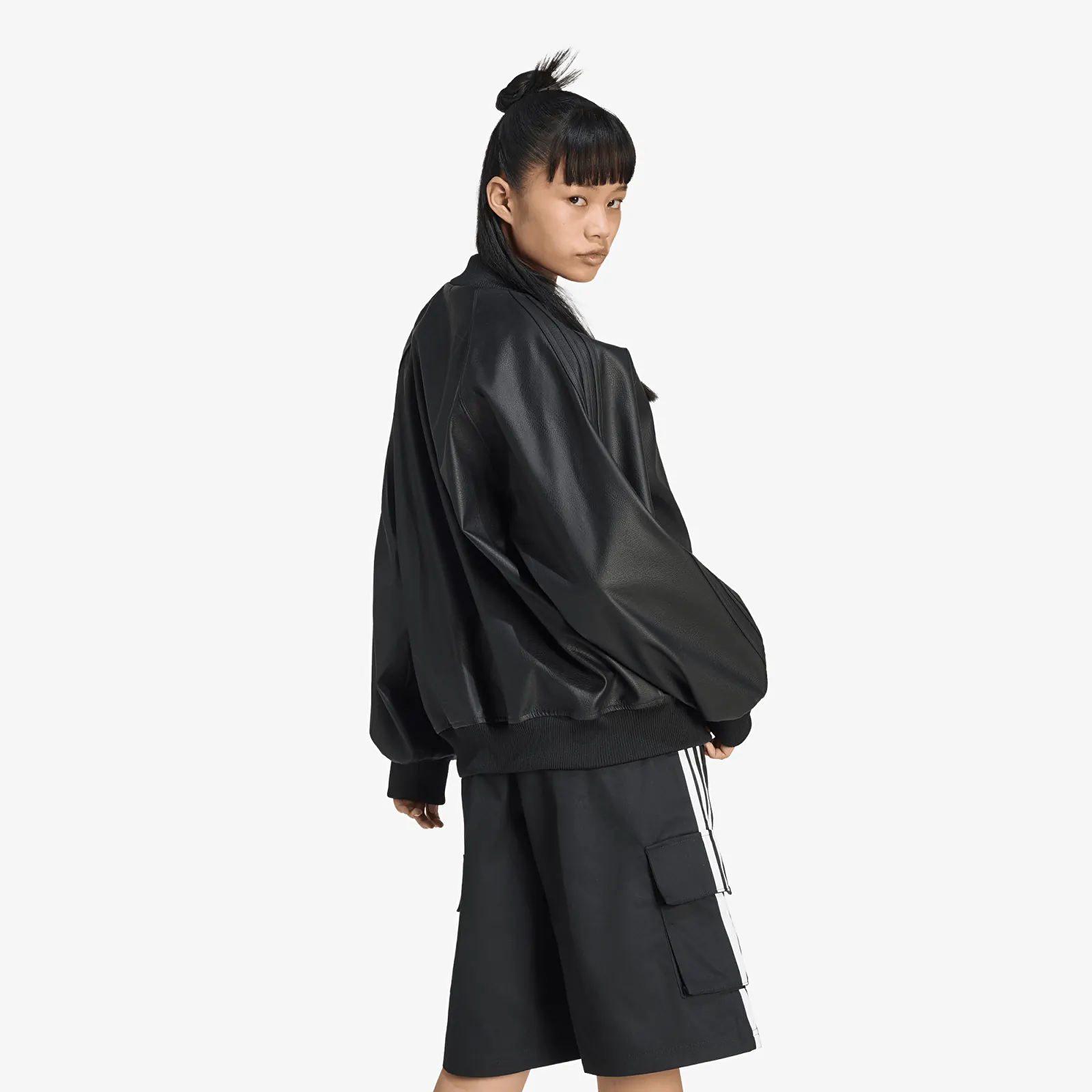 Women's jackets adidas Pleather SST Oversized Track Top Black/ Maroon