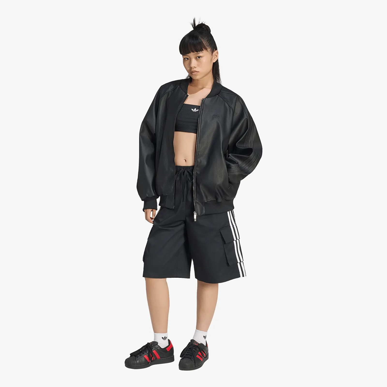 Women's jackets adidas Pleather SST Oversized Track Top Black/ Maroon
