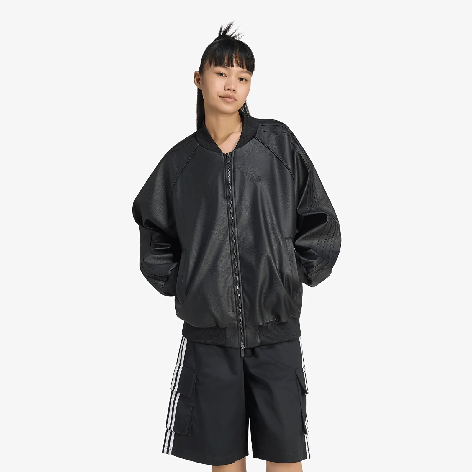 Women's jackets adidas Pleather SST Oversized Track Top Black/ Maroon