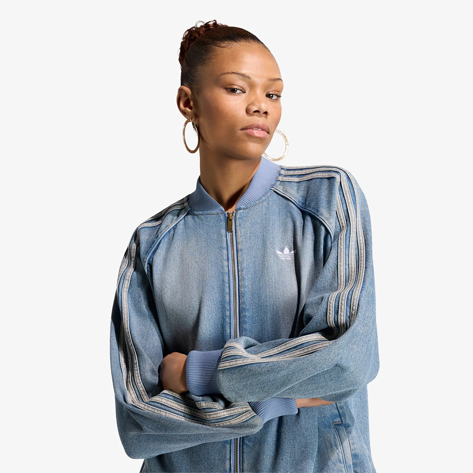 Casacos de senhora adidas SST Oversized Denim Tracktop Worn Blue Denim