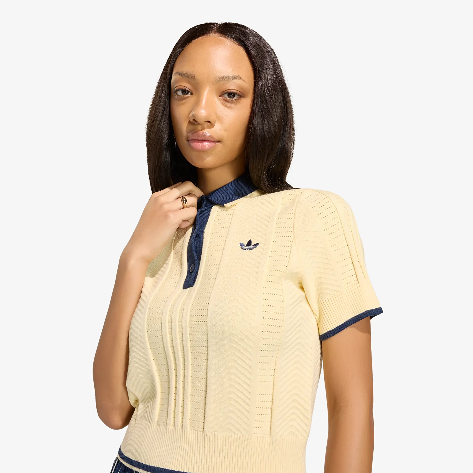 Women's T-shirts adidas Cable Knit Cali Tee Polo Warm Vanilla