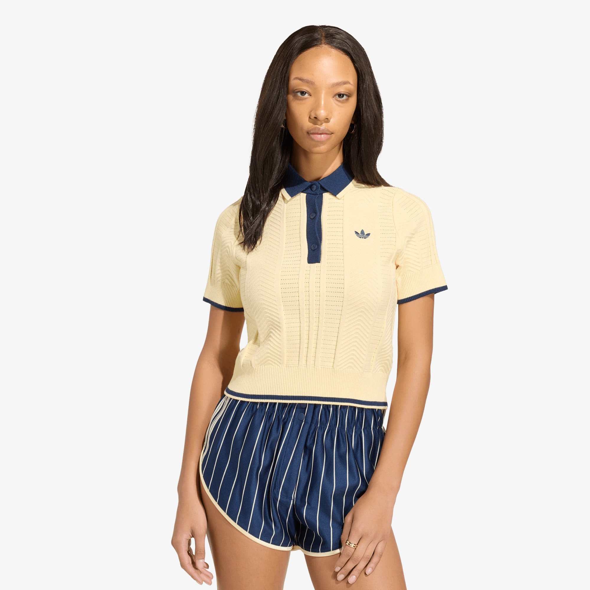 Тениска adidas Cable Knit Cali Tee Polo Warm Vanilla S