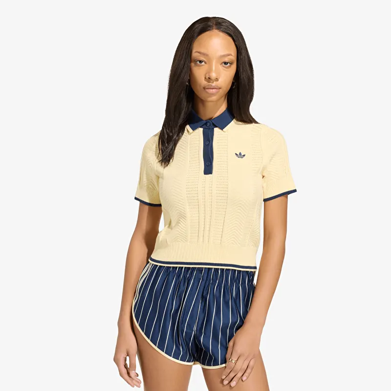 Tričko adidas Cable Knit Cali Tee Polo Warm Vanilla