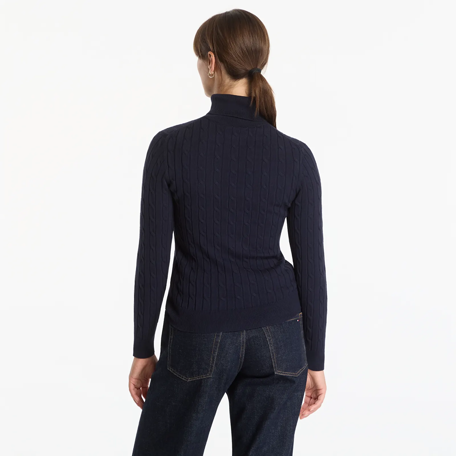 Svetry Gant Stretch Cotton Cable Turtleneck Evening Blue