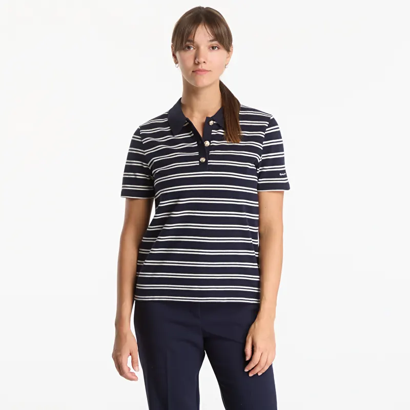 Gant Reg Twin Striped Ls Pique Polo Evening Blue