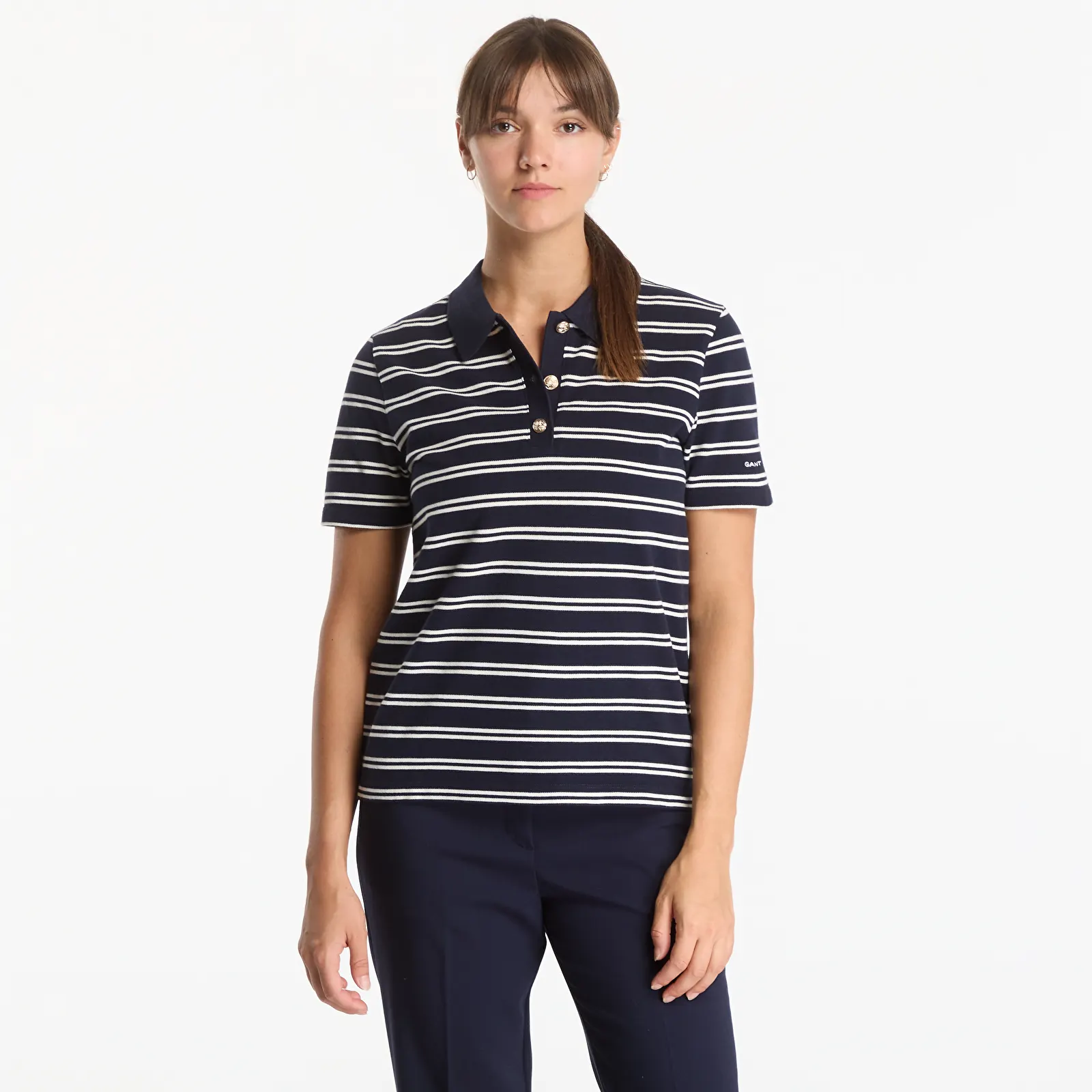 T-Shirts Gant Reg Twin Striped Ls Pique Polo Evening Blue
