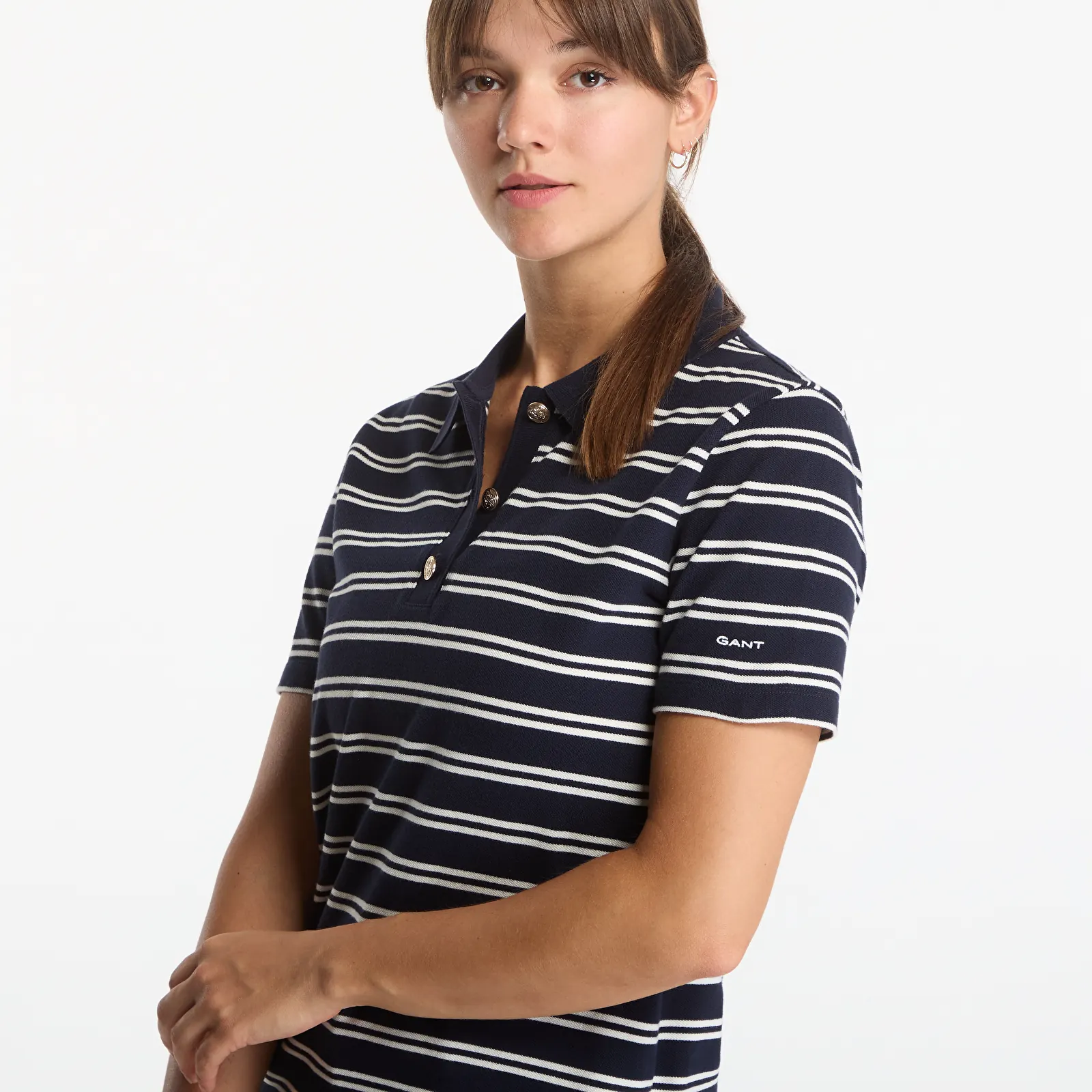T-Shirts Gant Reg Twin Striped Ls Pique Polo Evening Blue