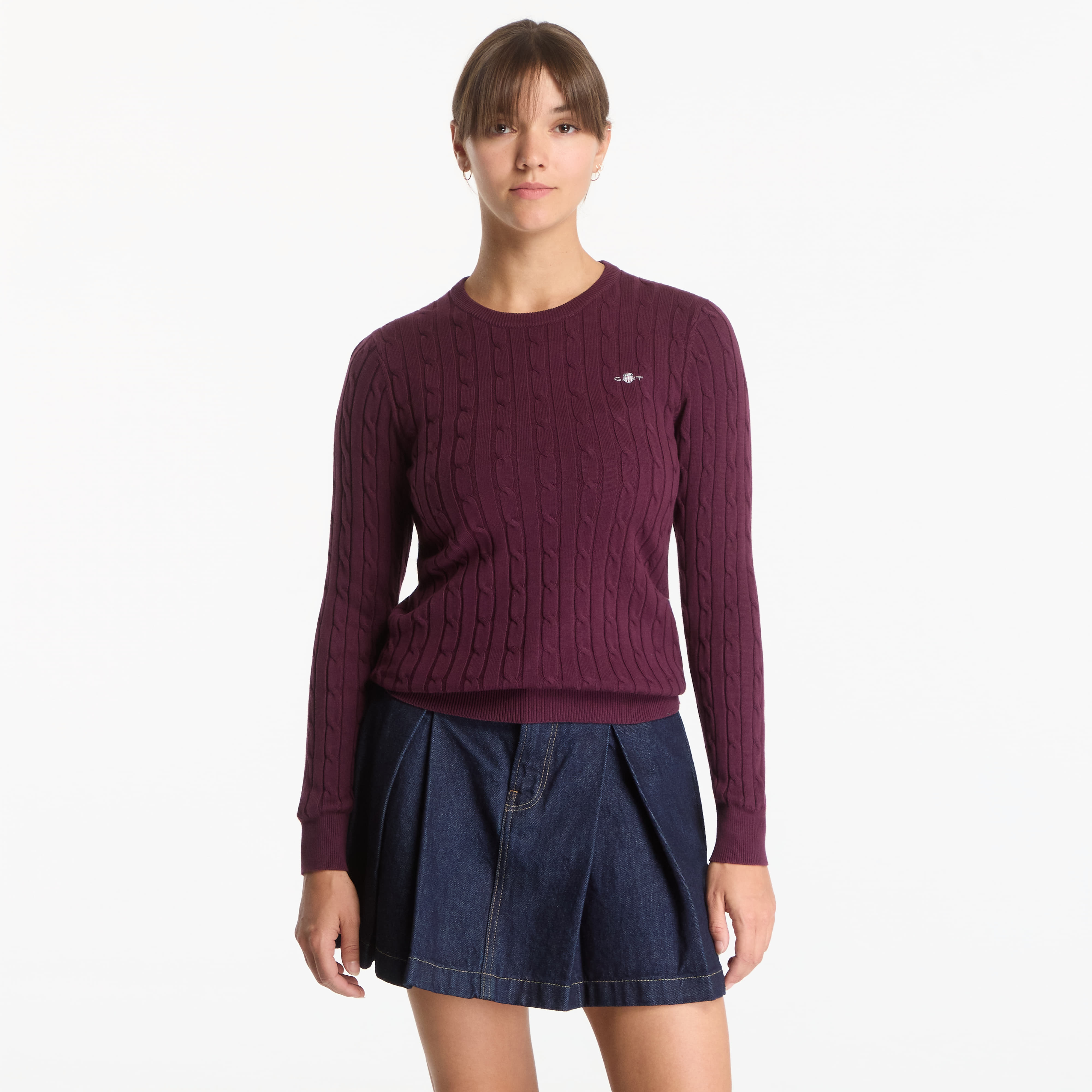 Пуловер Gant Stretch Cotton Cable C-Neck Darkened Wine S