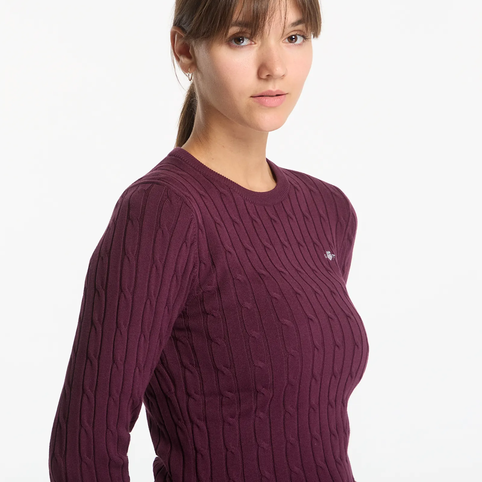 Pullover Gant Stretch Cotton Cable C-Neck Darkened Wine