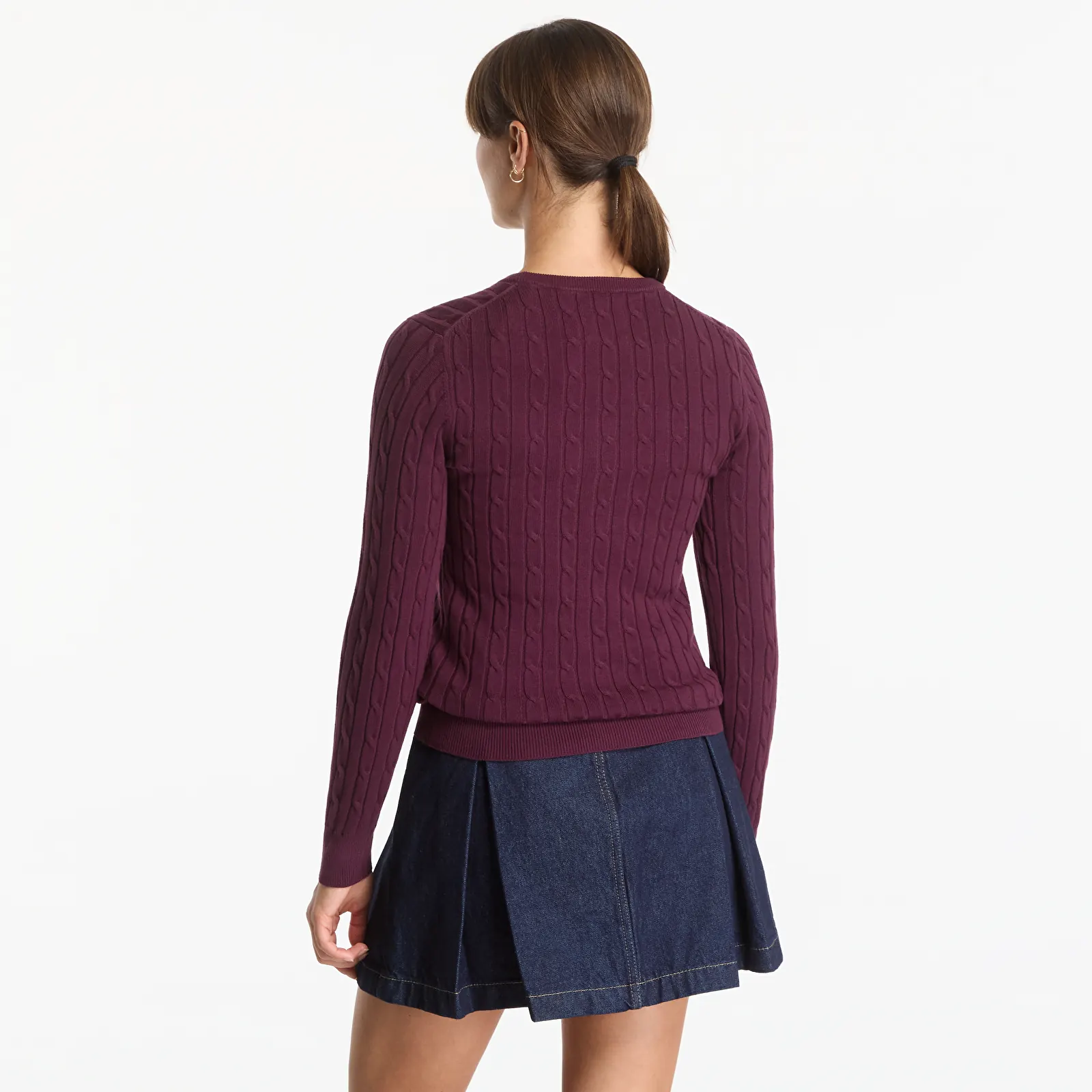 Pullover Gant Stretch Cotton Cable C-Neck Darkened Wine