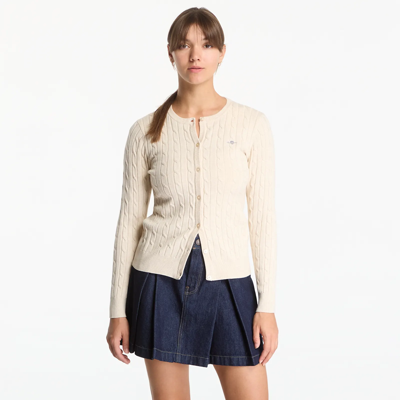 Truien Gant Stretch Cotton Cable Cardigan Dk Chocolate Brown