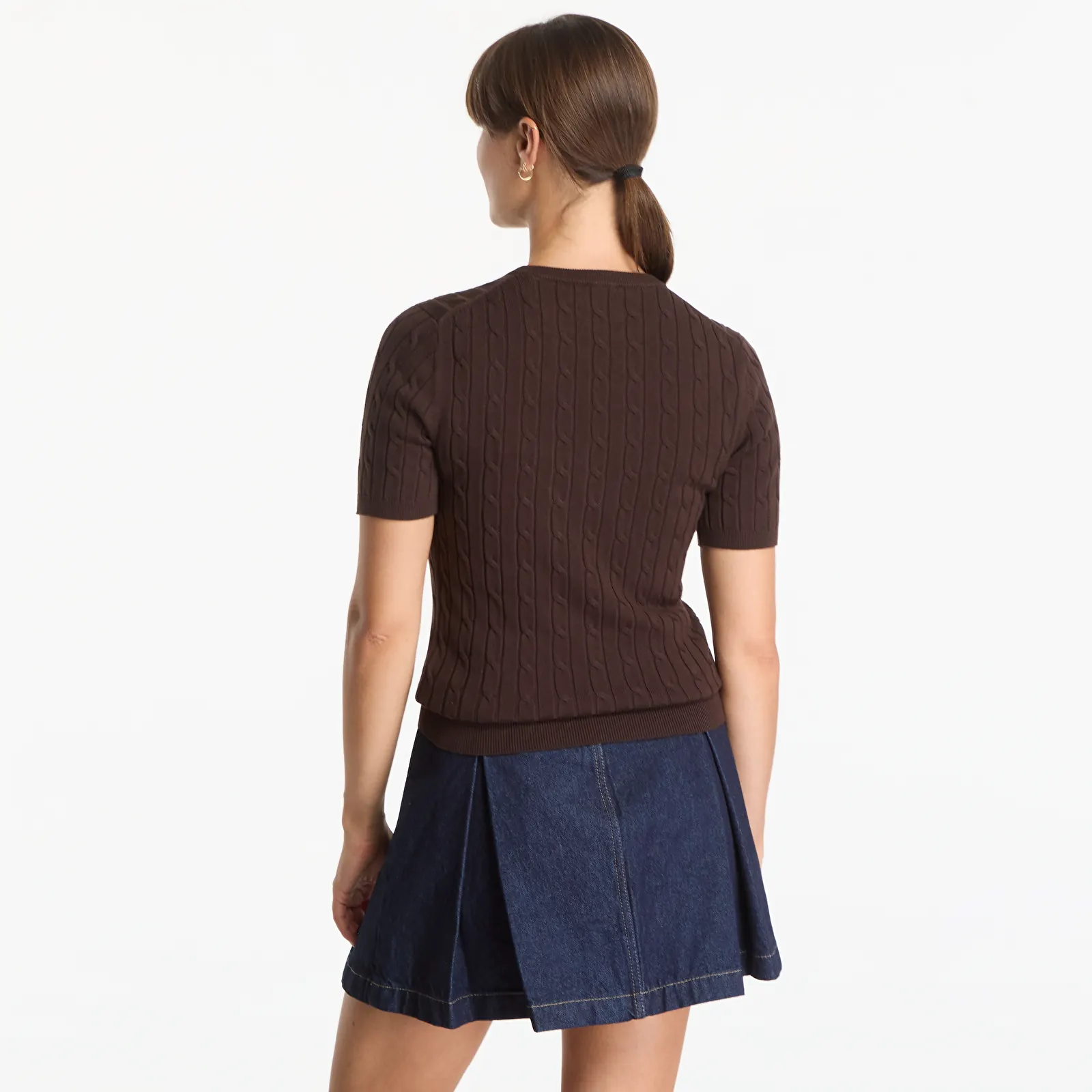 Megztiniai Gant Stretch Cotton Cable Ss C-Neck Dark Brown