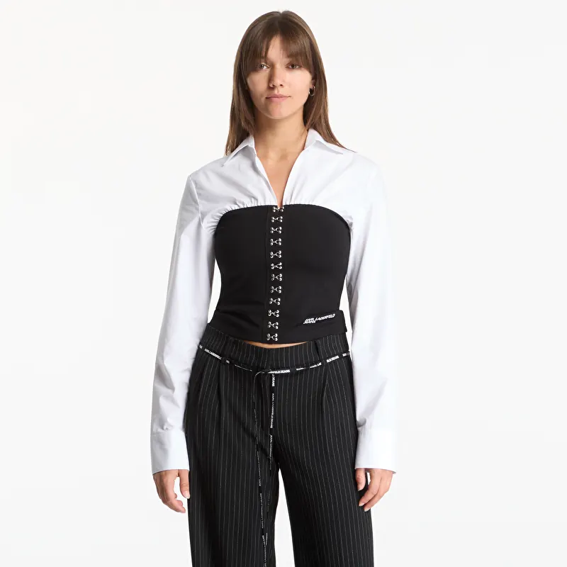 Hemd Karl Lagerfeld Jeans Mixed Poplin Blouse Black