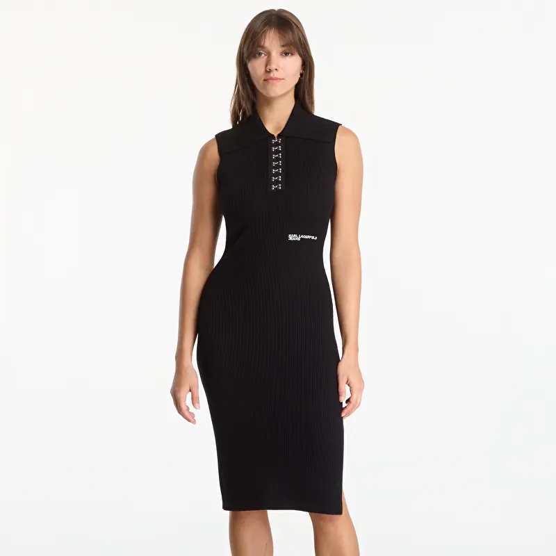 Klänning Karl Lagerfeld Jeans Knit Collar Dress Black