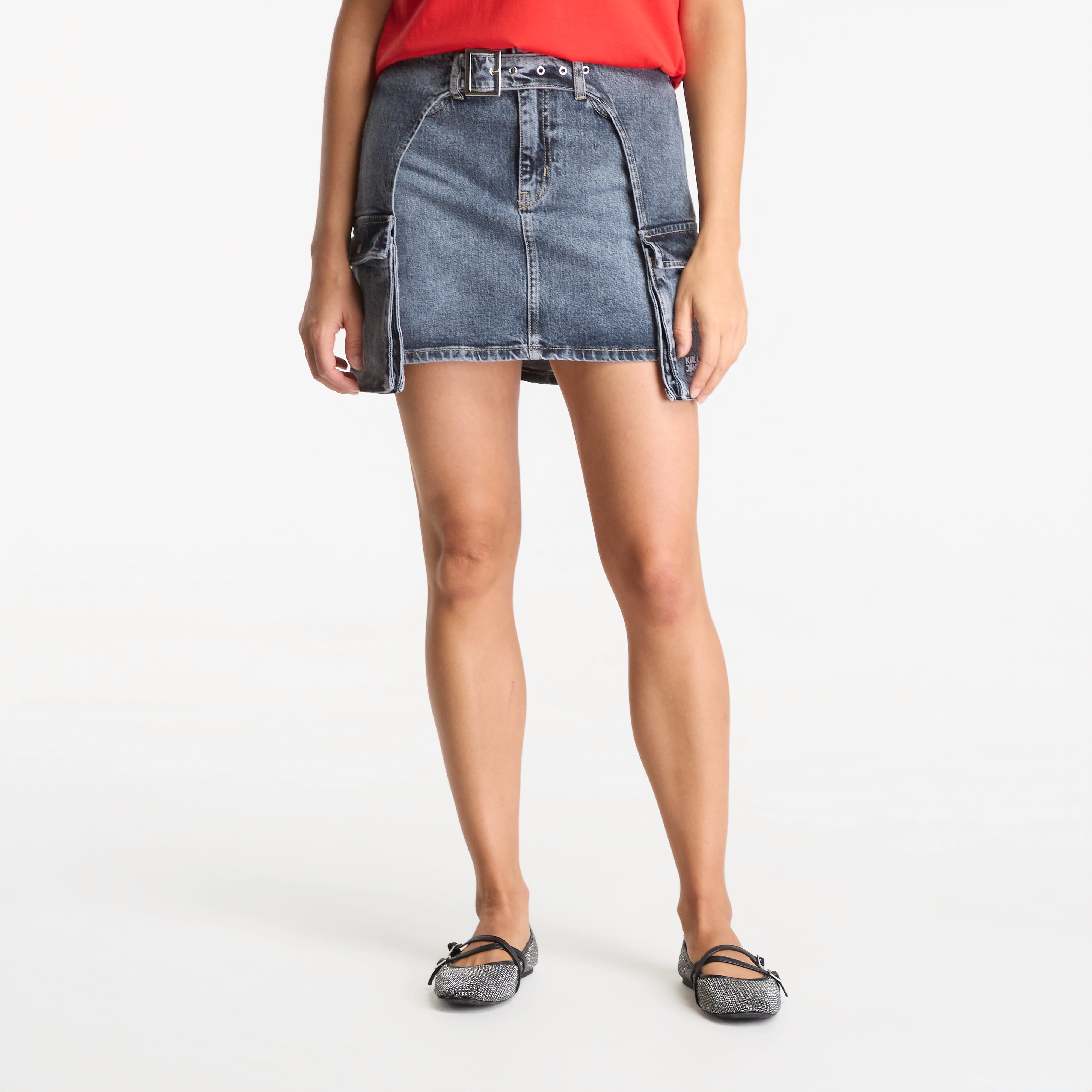 Пола Karl Lagerfeld Jeans Buckle Denim Mini Skirt Soft Tinted Blue L