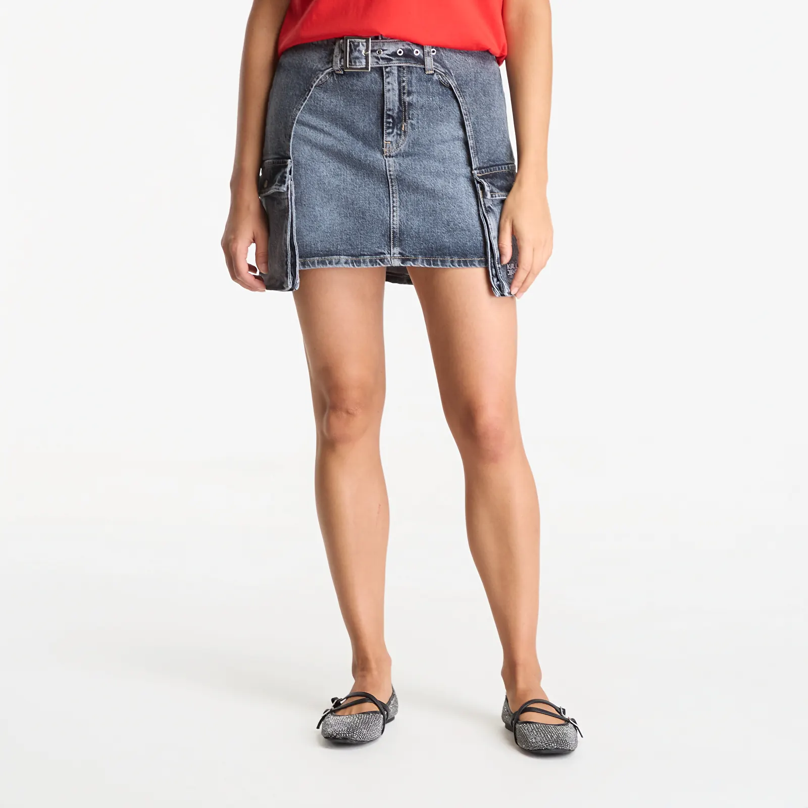Jupes Karl Lagerfeld Jeans Buckle Denim Mini Skirt Soft Tinted Blue