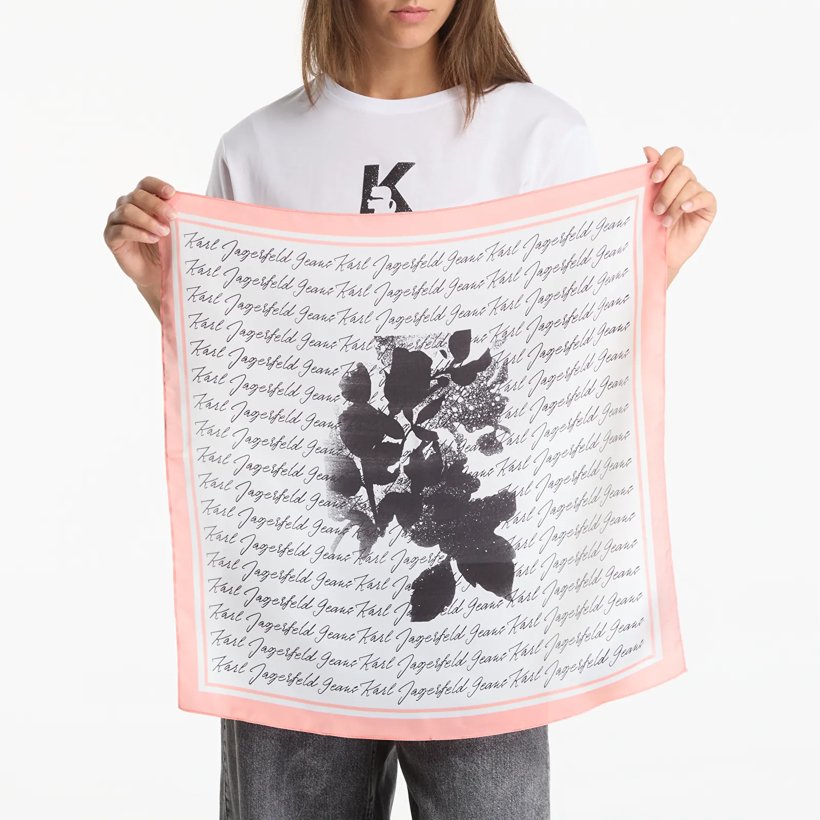 Šalikėliai Karl Lagerfeld Jeans Flower Logo Bandana Egret