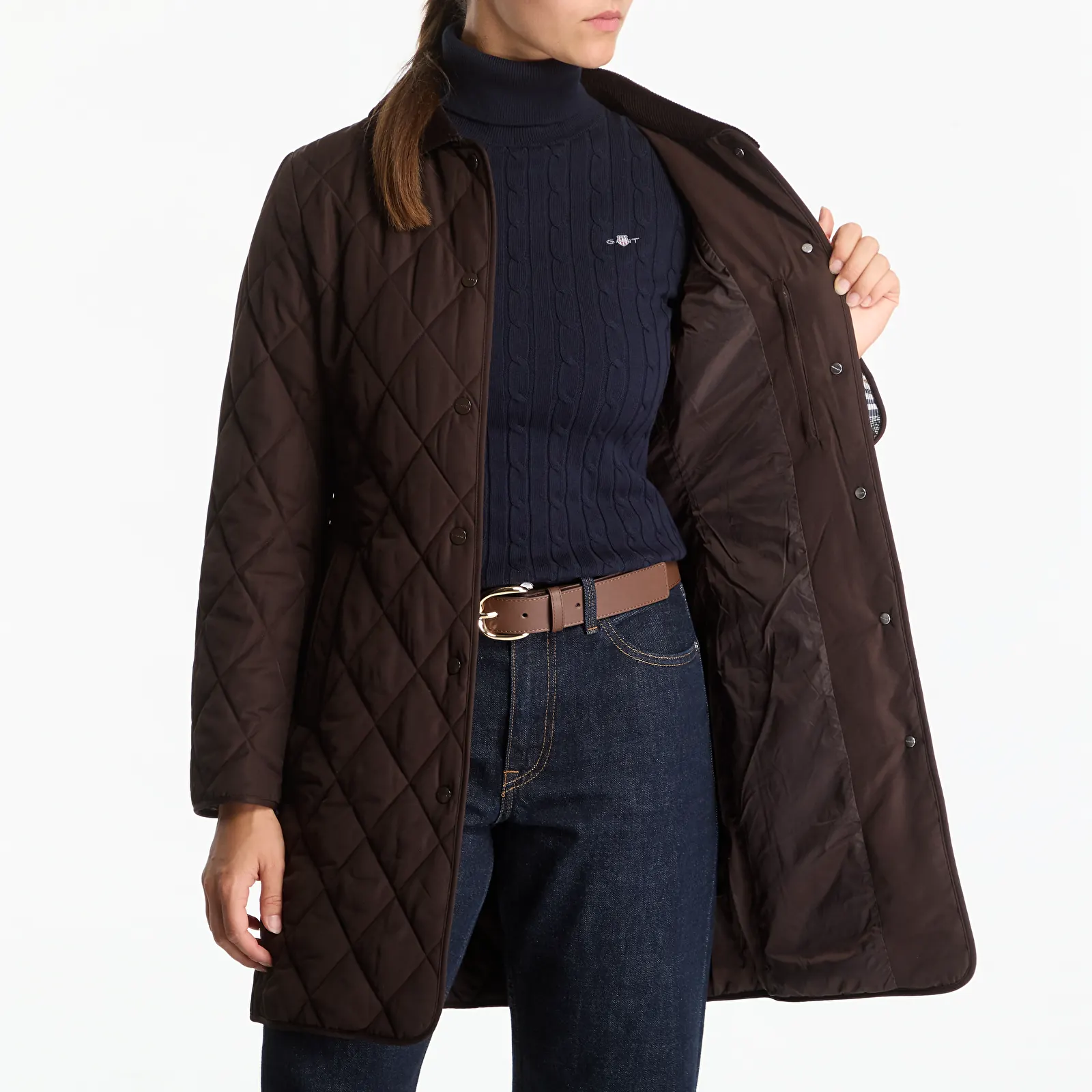 Manteaux Gant Fitted Quilted Coat Deep Brown