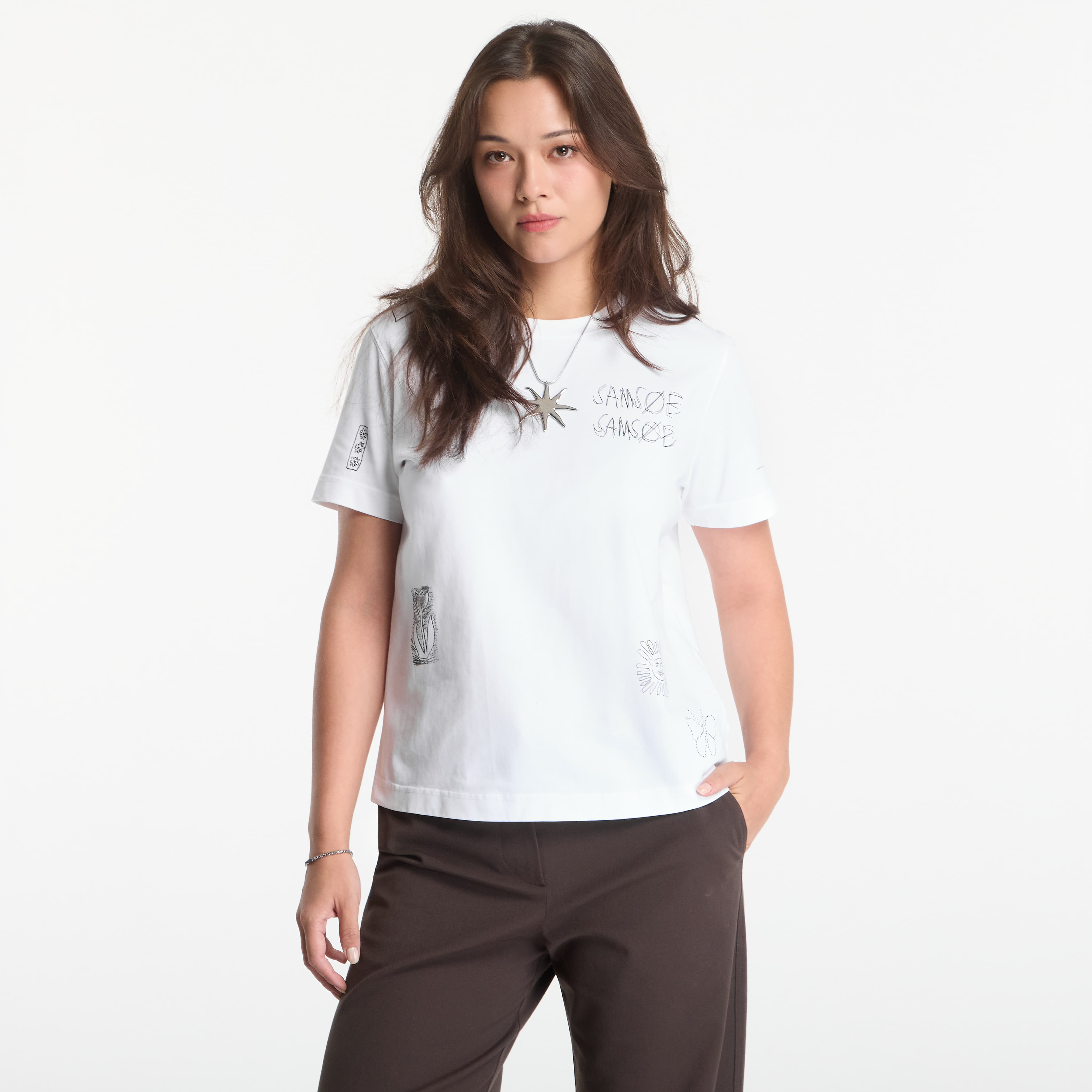 Тениска Samsøe Samsøe Sacamino Ss T-Shirt White Scribbles M