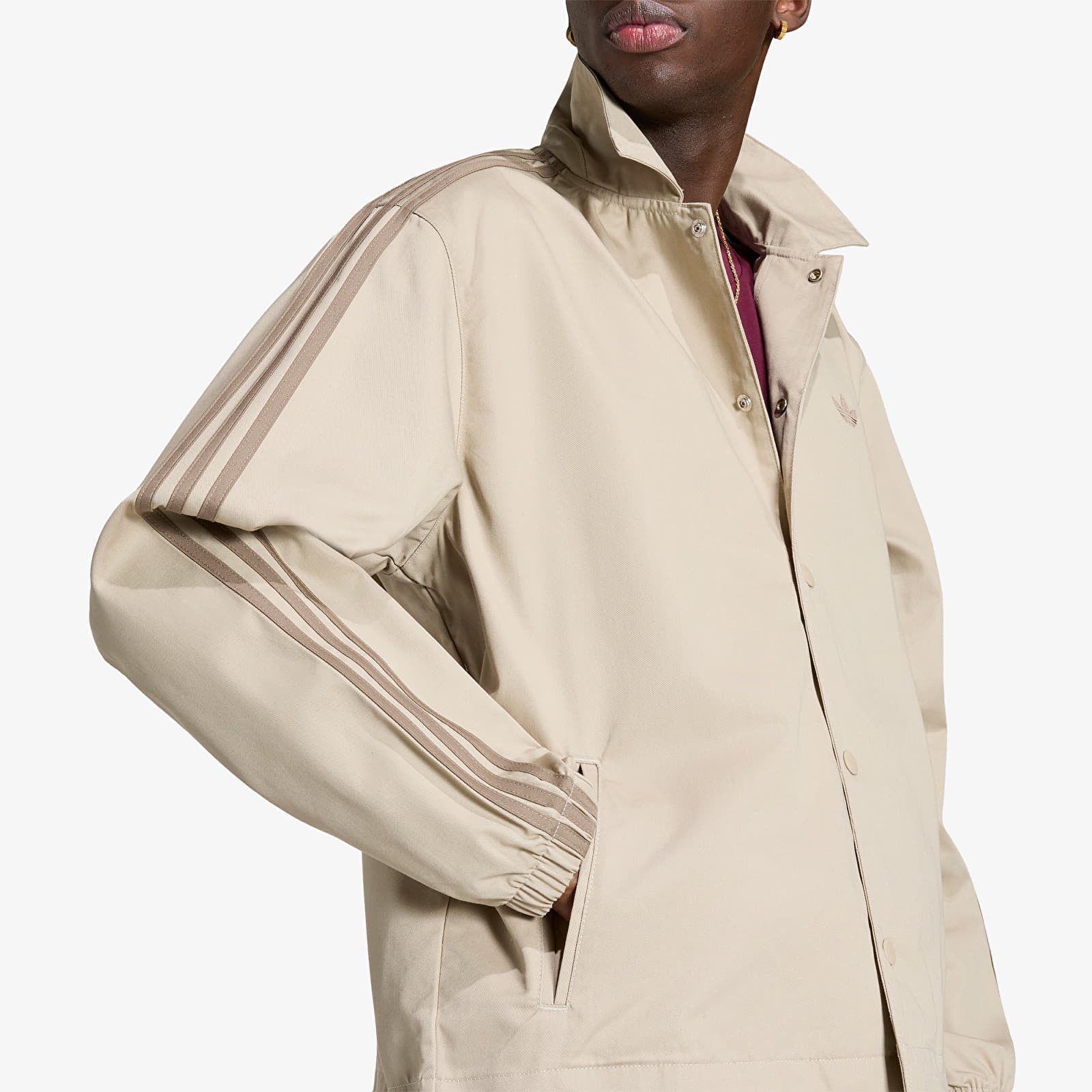 Pánské bundy adidas 3 Stripes Coaches Jacket Khaki Three