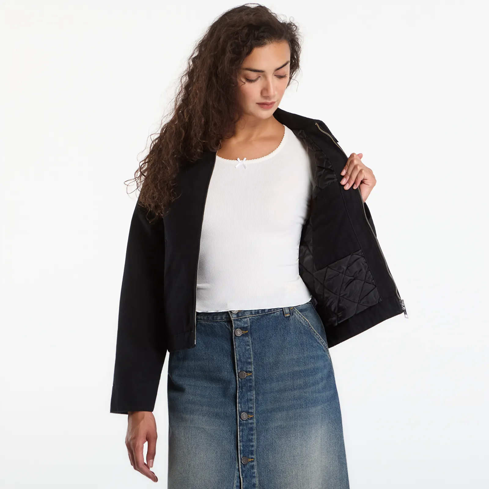 Dámské bundy Carhartt WIP W' OG Detroit Jacket Black/ Black Rinsed