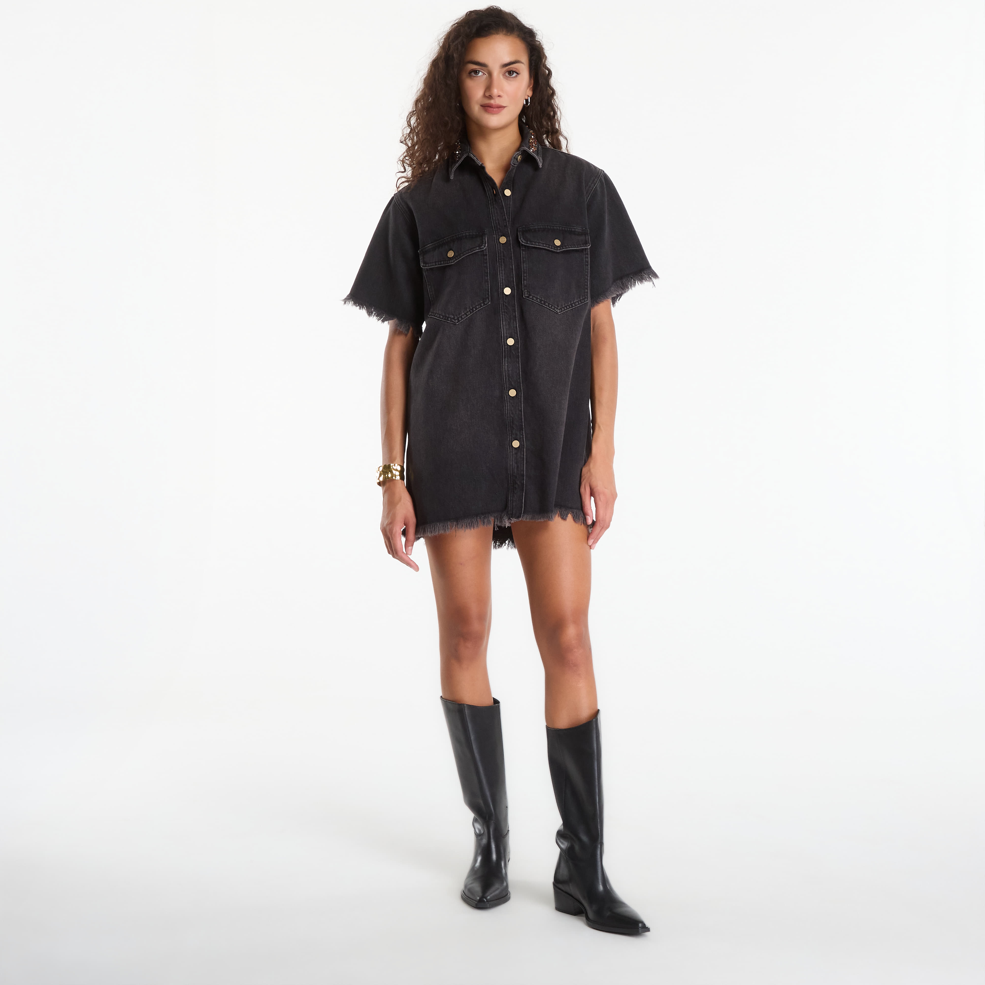 Облекло AllSaints Filou Denim Dress Overdyed Brown M