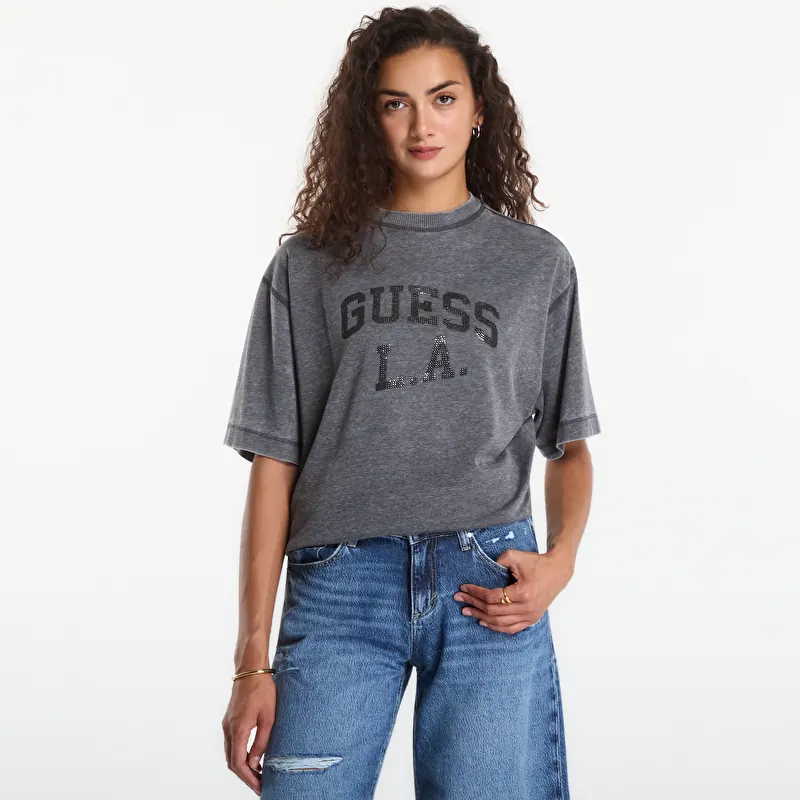 Tričko Guess Jeans Ss Cn Burnout Oversize Tee Jet Black Devore