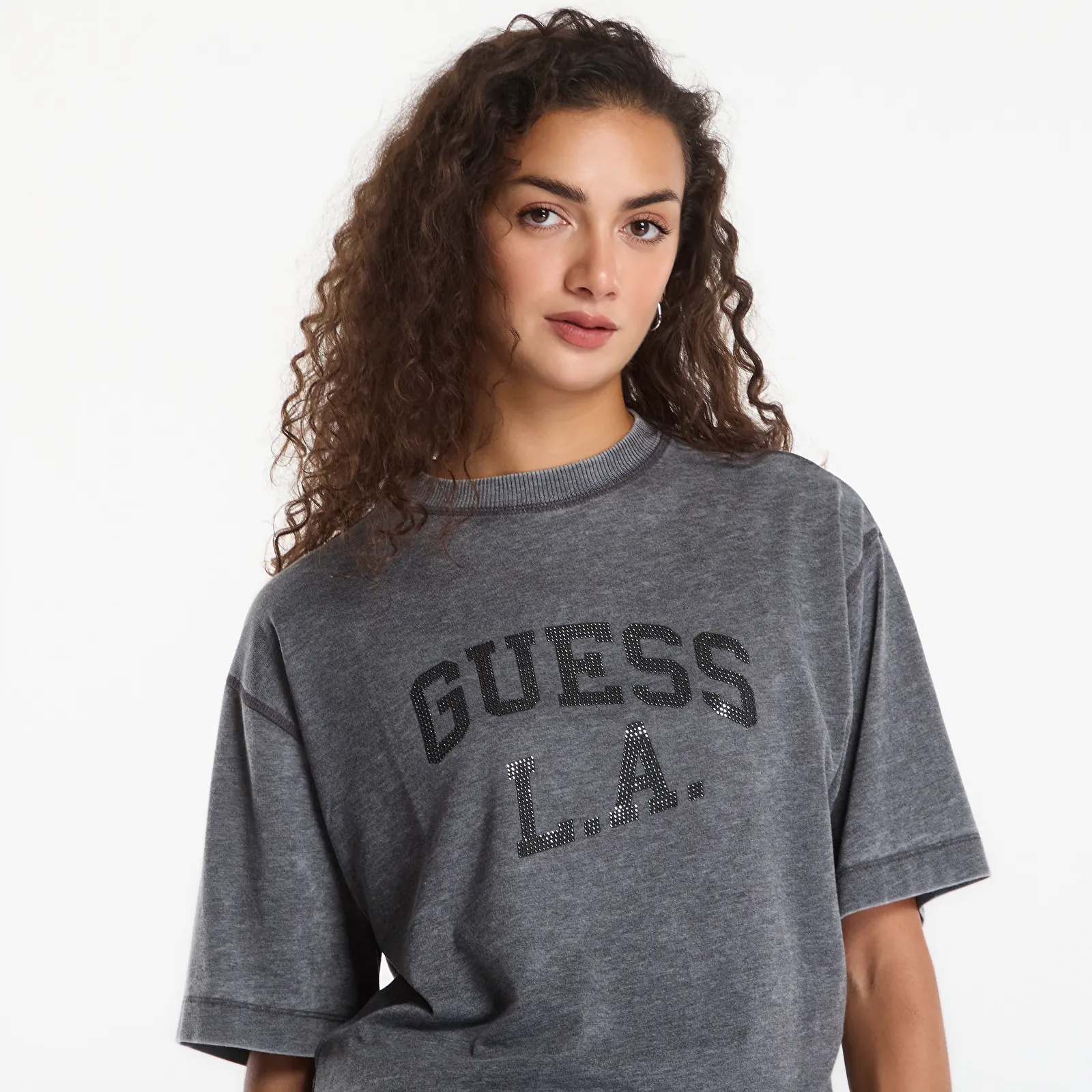 Dámske tričká Guess Ss Cn Burnout Oversize Tee Jet Black Devore