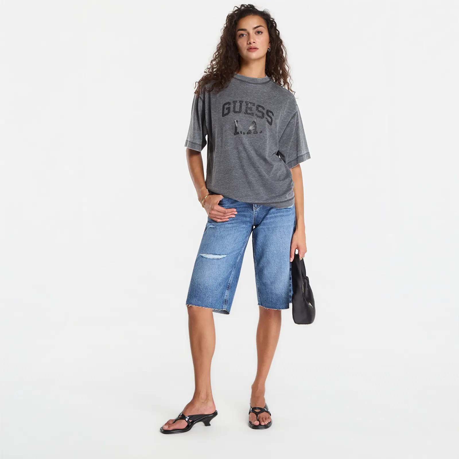 Dámske tričká Guess Ss Cn Burnout Oversize Tee Jet Black Devore