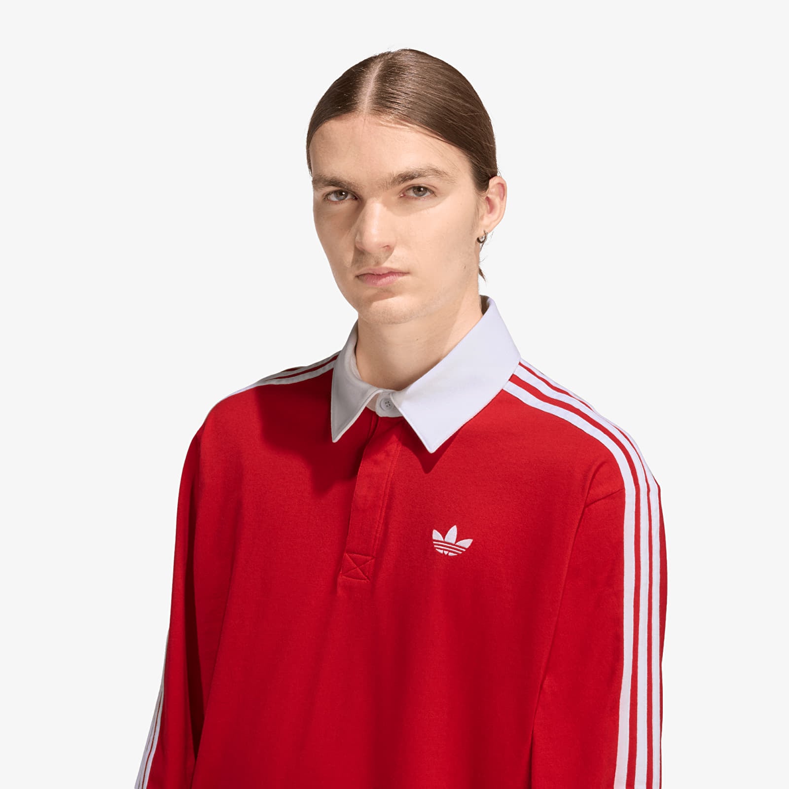 Magliette da uomo adidas 3-STRIPES Rugby Longsleeve Polo Better Scarlet