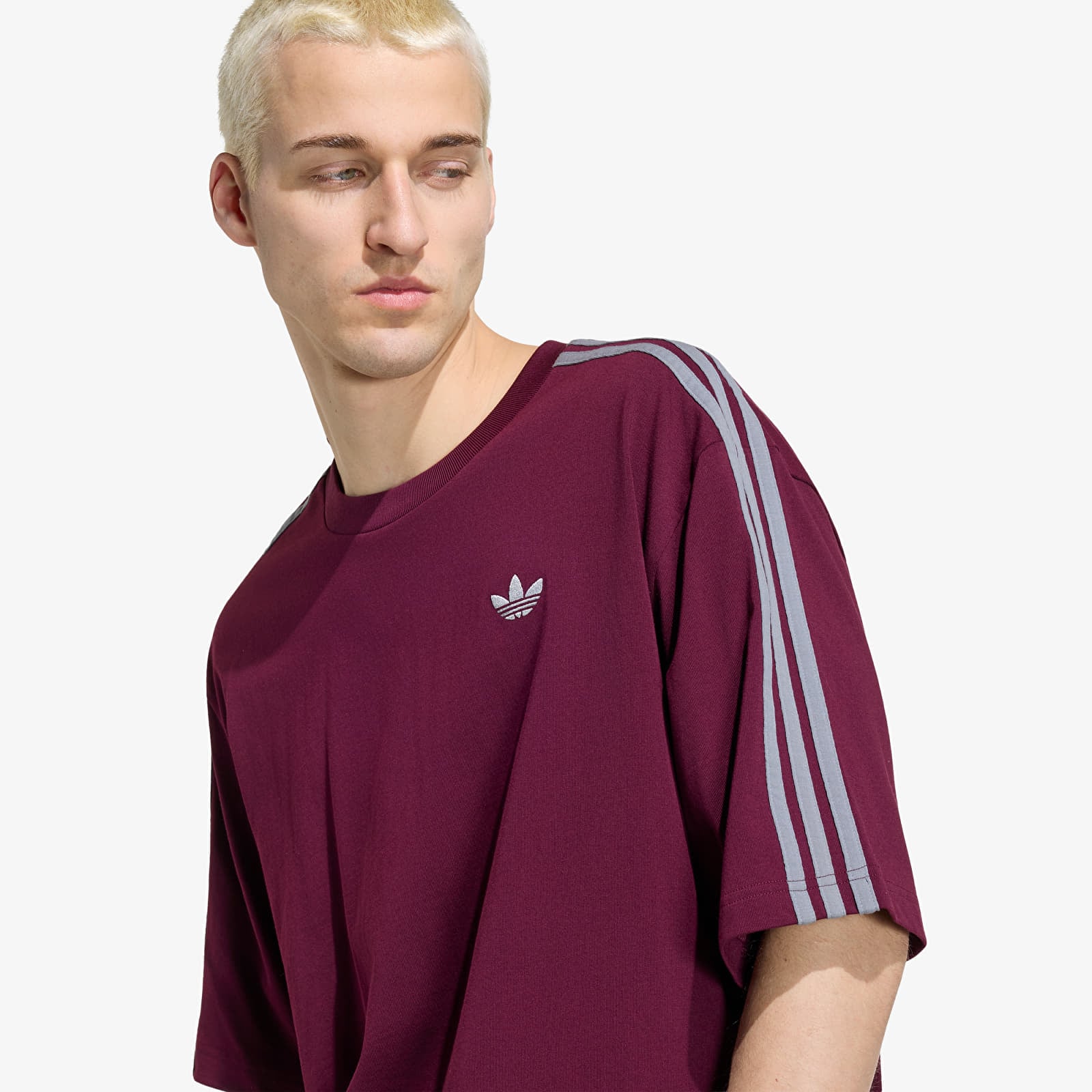 Pánske tričká adidas Adicolor 3-stripes Oversized Tee Maroon
