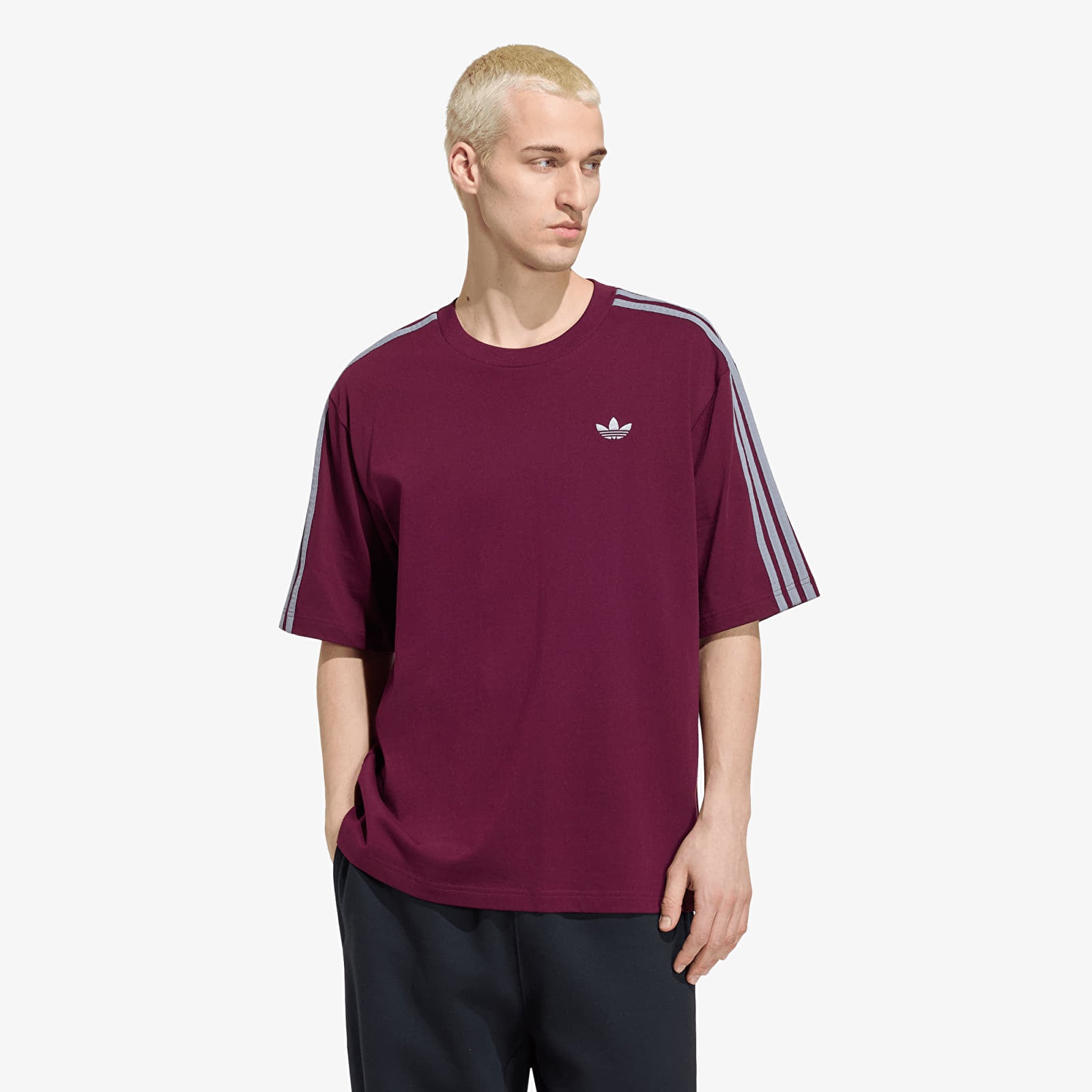 Pánske tričká adidas Adicolor 3-stripes Oversized Tee Maroon