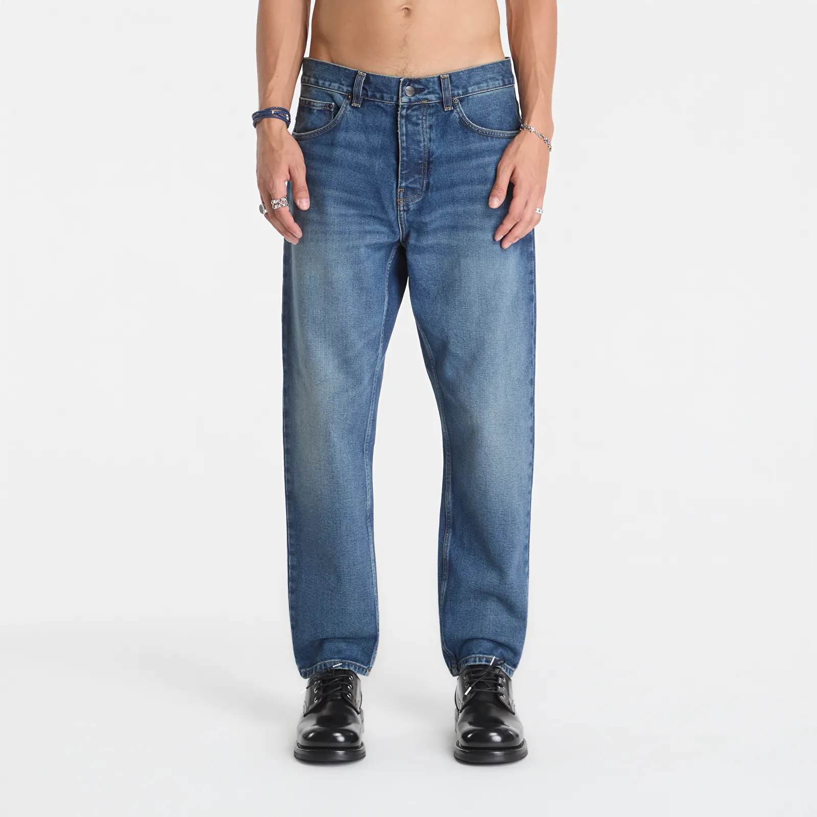 Calças de ganga para homem Carhartt WIP Newel Pant Blue Dark Used Wash
