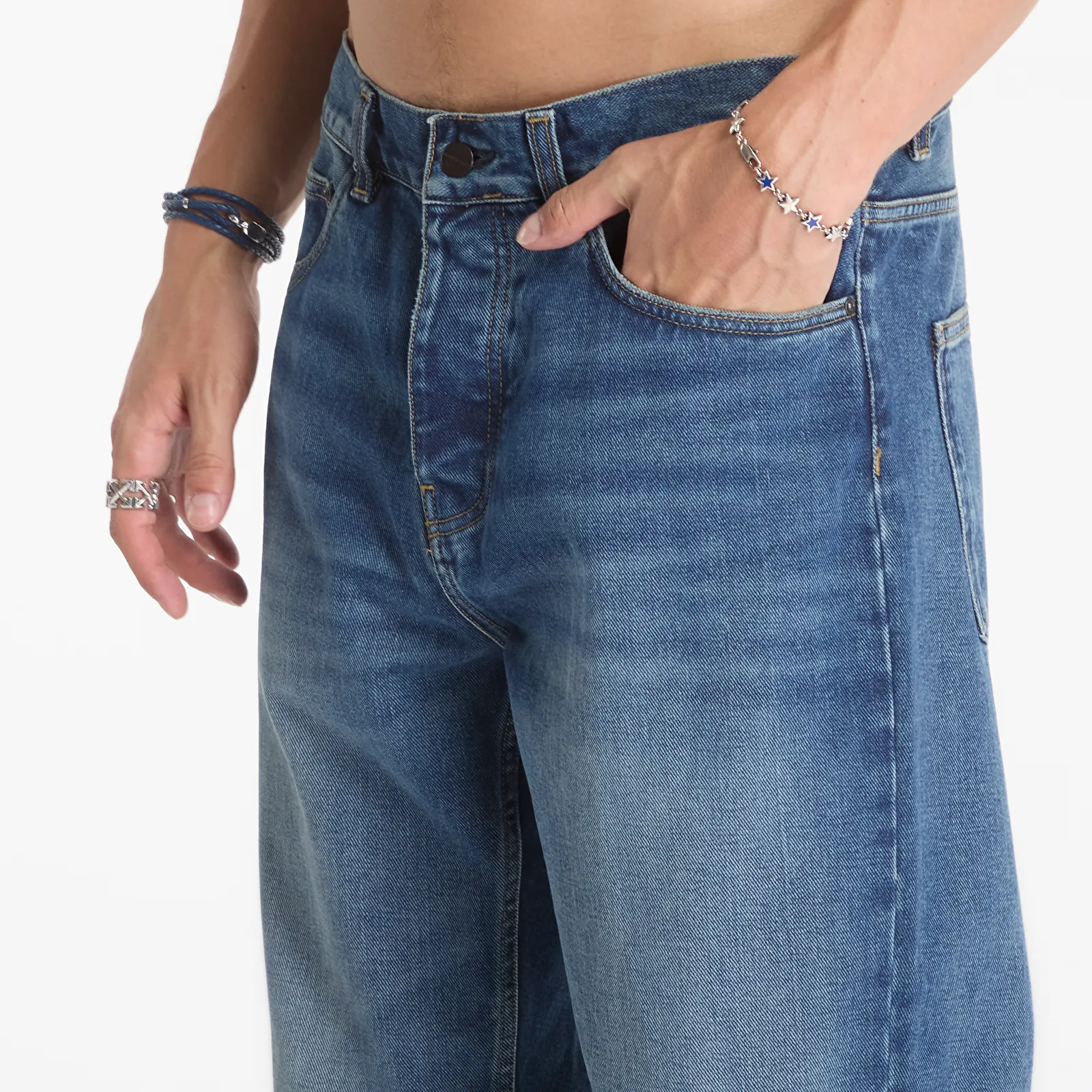 Calças de ganga para homem Carhartt WIP Newel Pant Blue Dark Used Wash