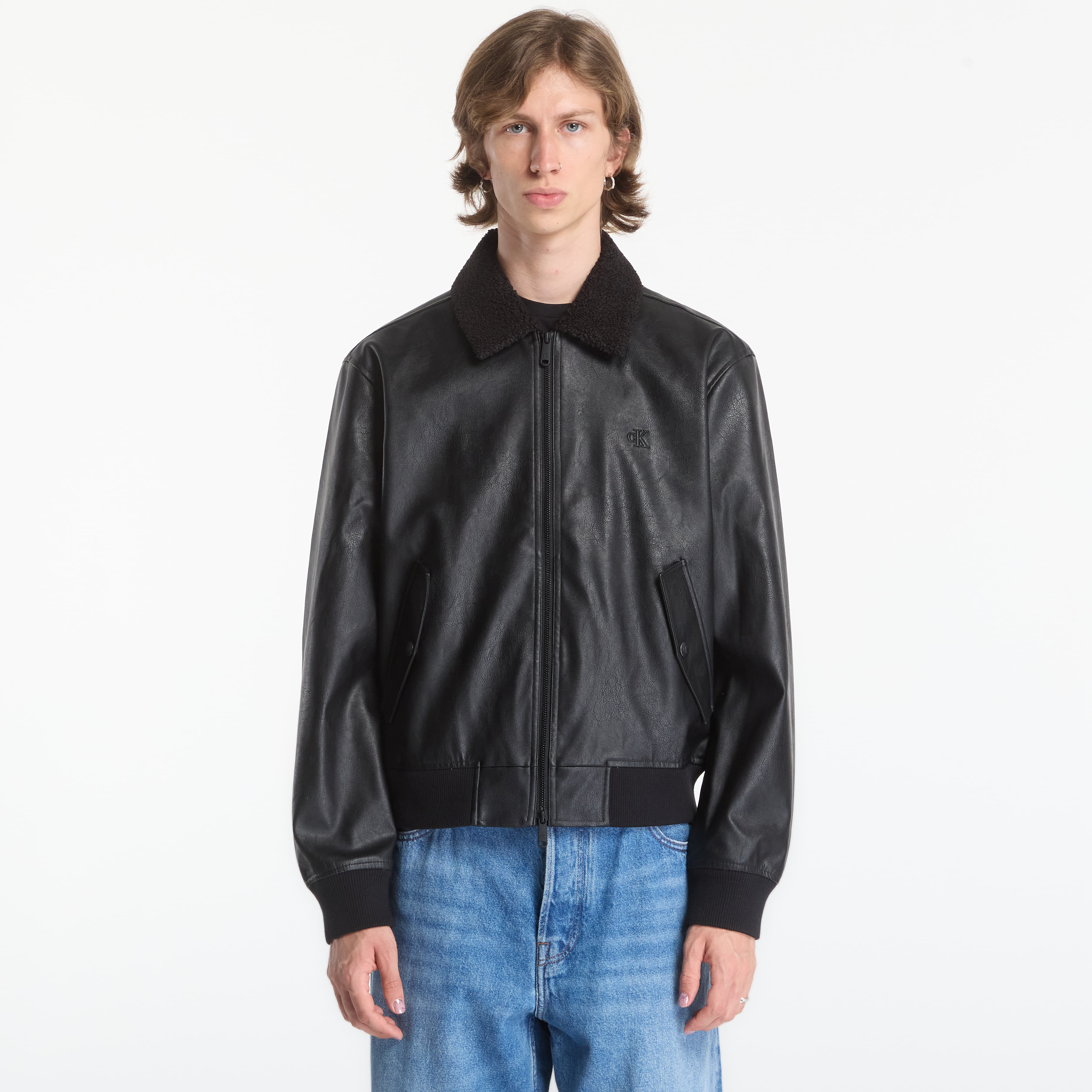 Bomber Calvin Klein Jeans Ls Faux Leather Sher Black M