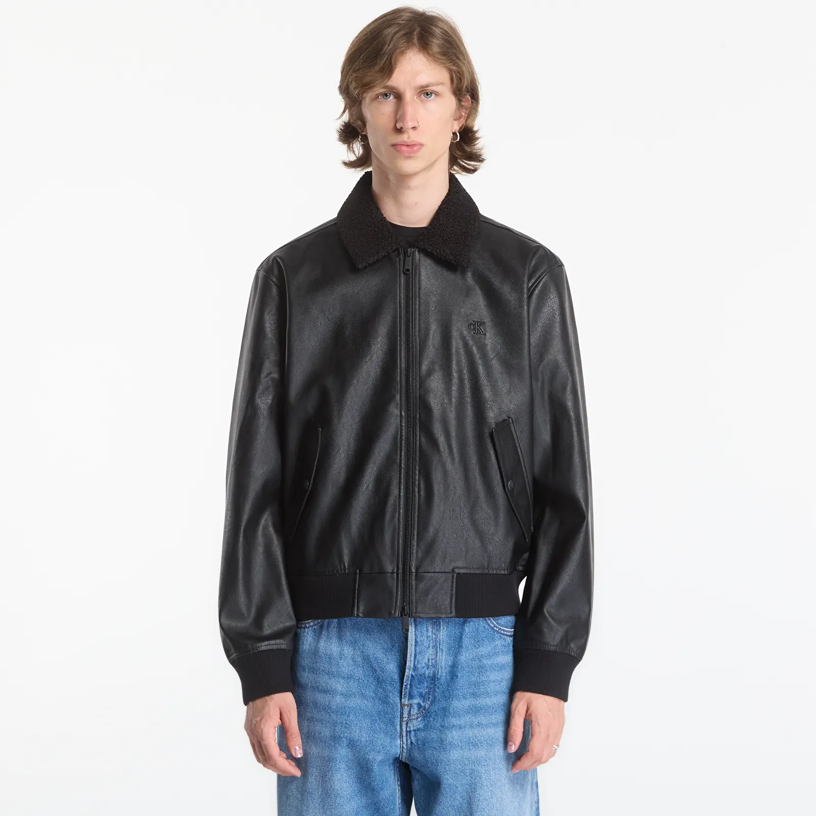 Herren-Bomber Calvin Klein Jeans Ls Faux Leather Sher Black