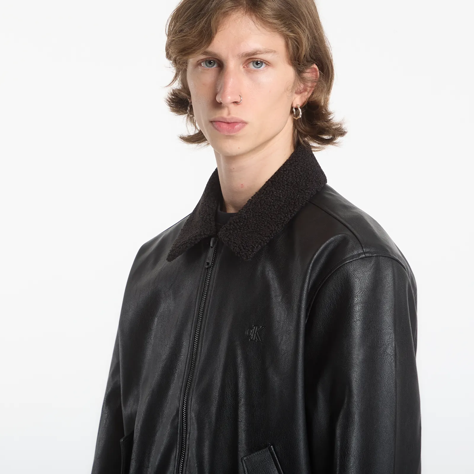 Herren-Bomber Calvin Klein Jeans Ls Faux Leather Sher Black