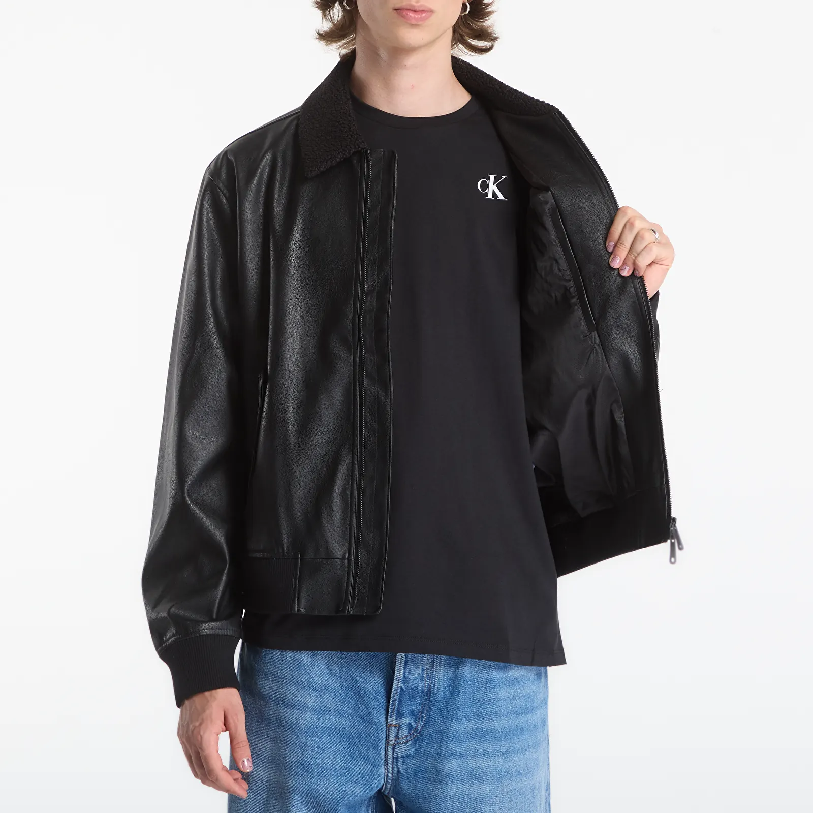 Herren-Bomber Calvin Klein Jeans Ls Faux Leather Sher Black