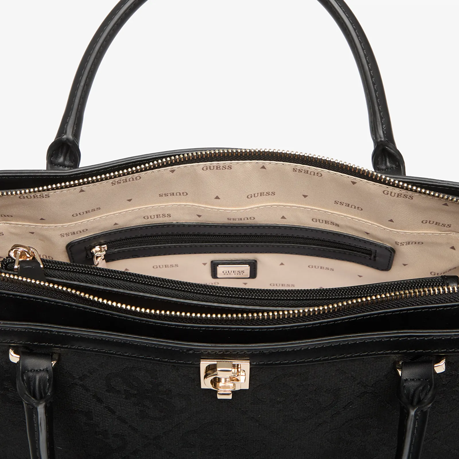 Kabelky GUESS Audrey Logo Girlfriend Satchel Black Logo