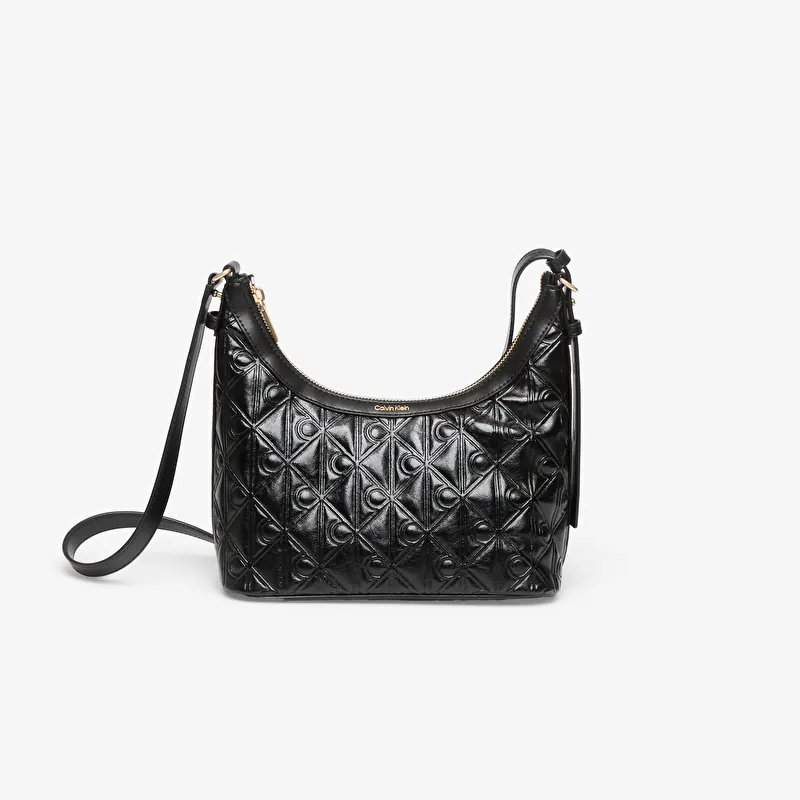 Calvin Klein Emblem Aop Debossed Shoulder Bag Black