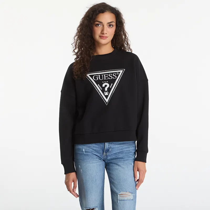 Džemperis GUESS Cn Triangle Glitter Sweatshirt Jet Black