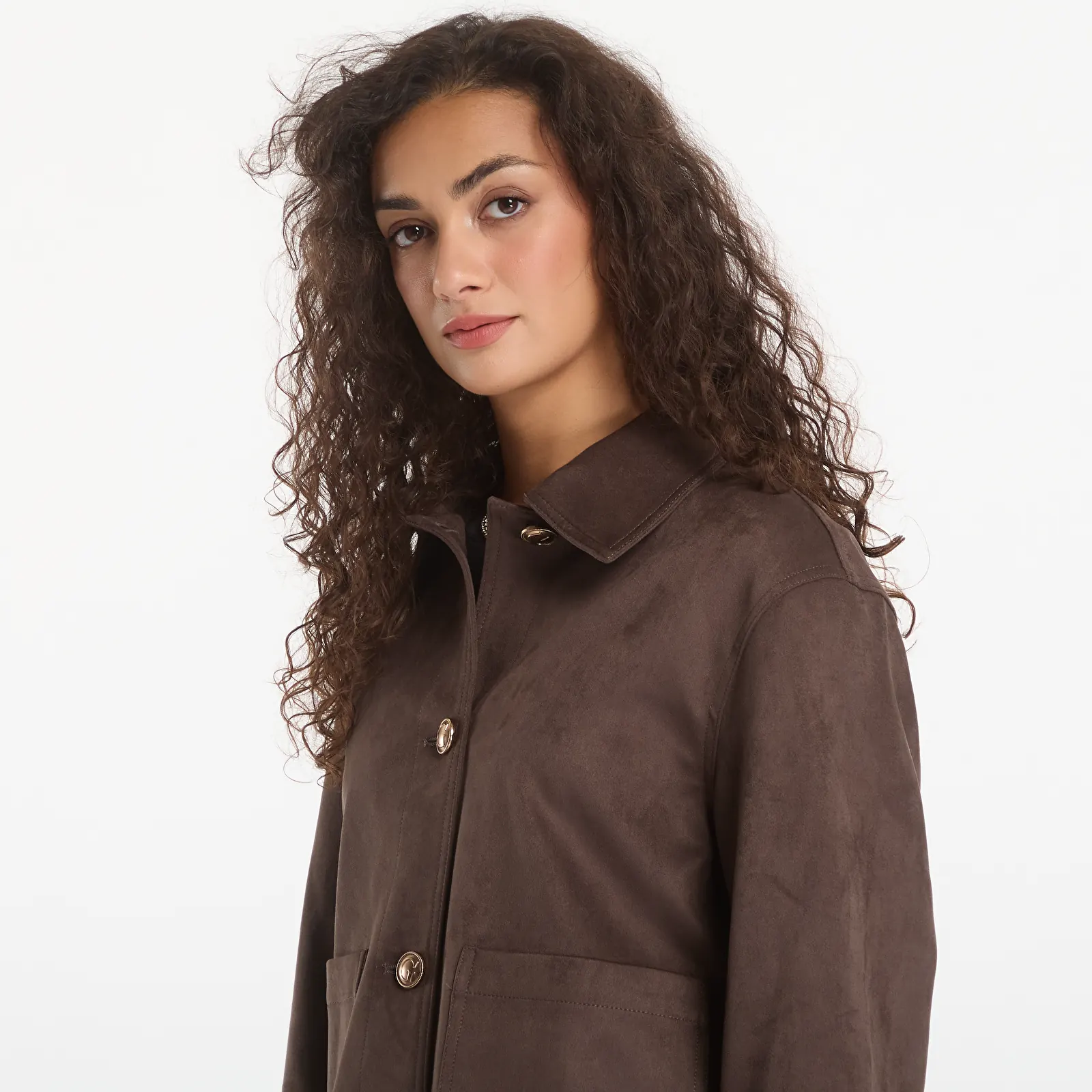Mēteļi GUESS Grace Suede Jacket Espresso Brown/ Multi