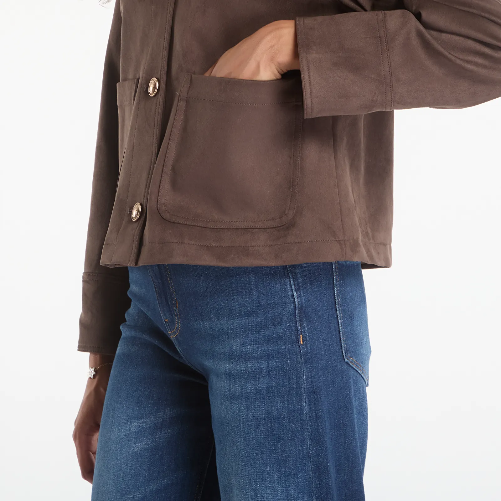 Mēteļi GUESS Grace Suede Jacket Espresso Brown/ Multi