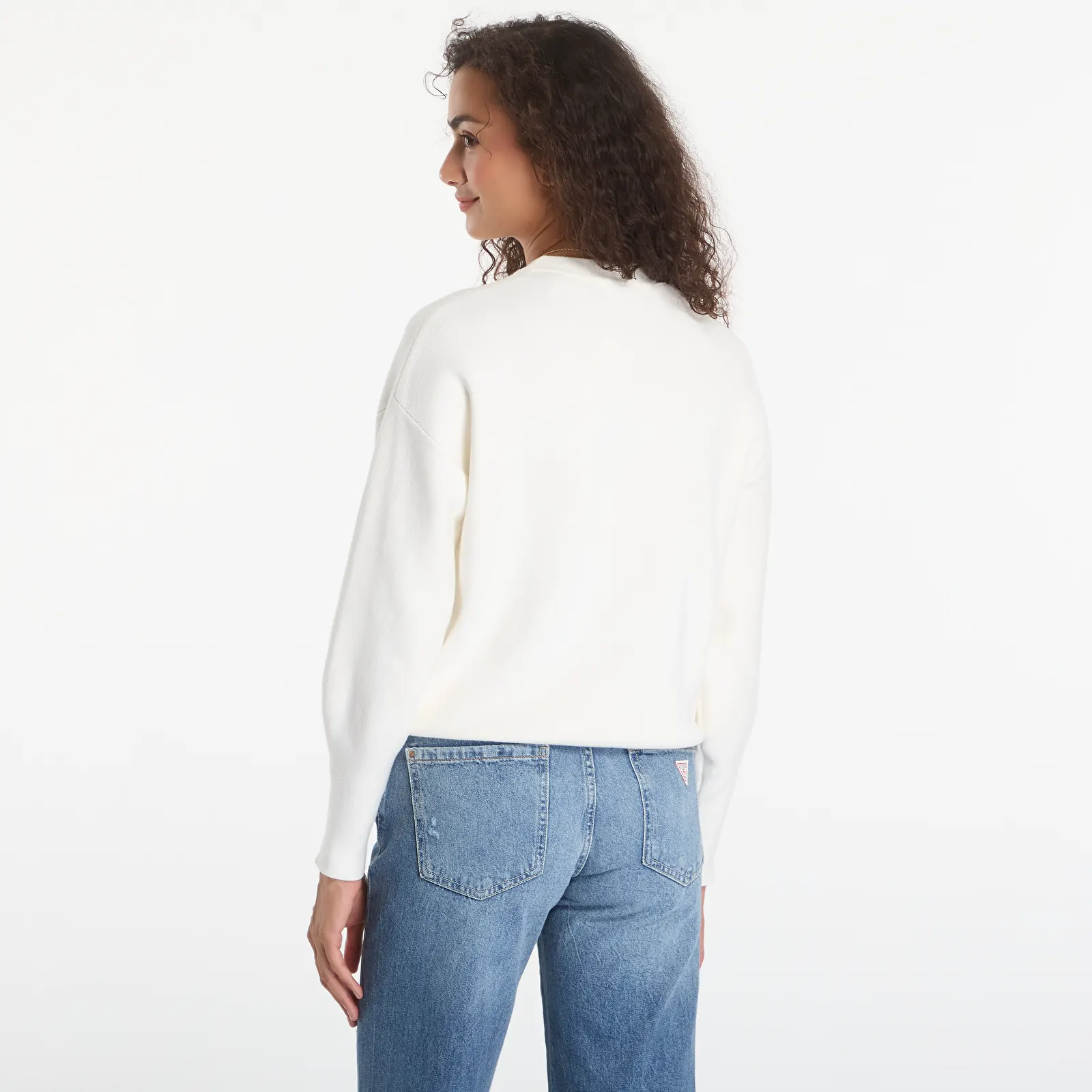 Svetre GUESS Ls Cn Madeline Logo Sweater Cream White