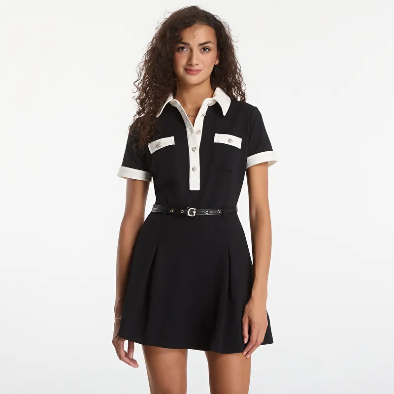 Sukienka GUESS Ss Claudie Polo Flare Dress Jet Black