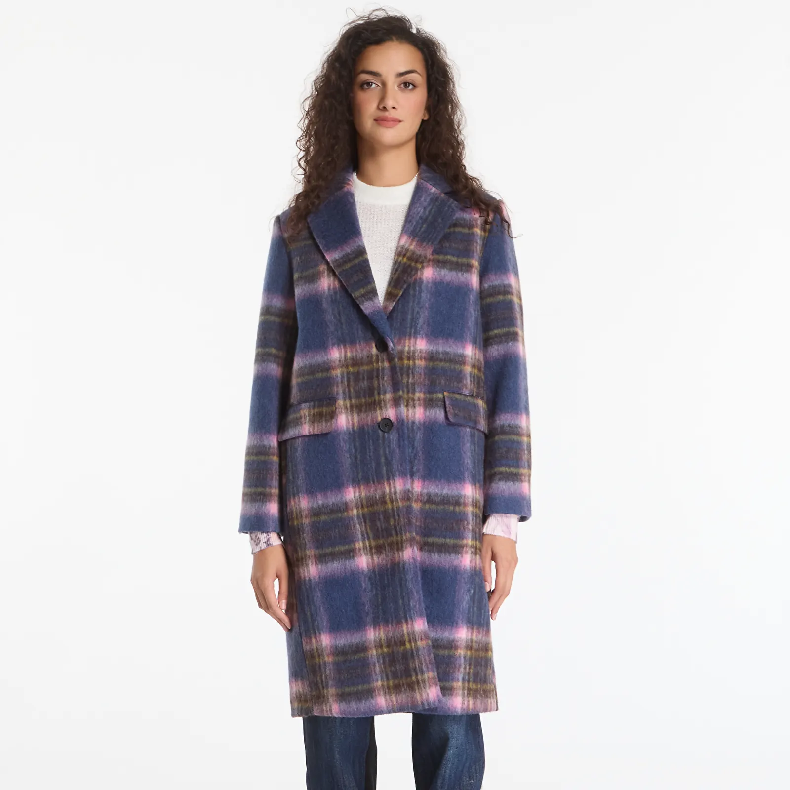 Coats Desigual Checkered Coat Blue
